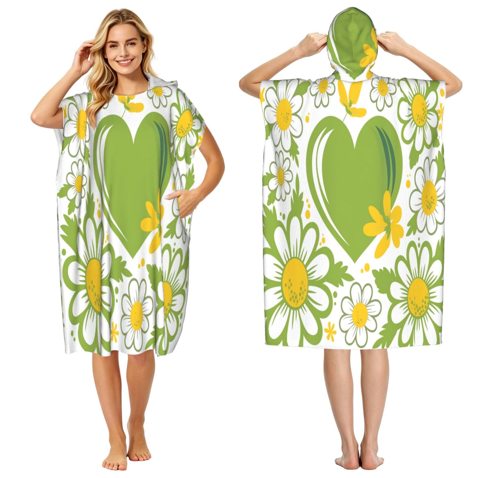 DTHKJNLSF Cartoon Sunflower Adult Hooded Beach Poncho Towel