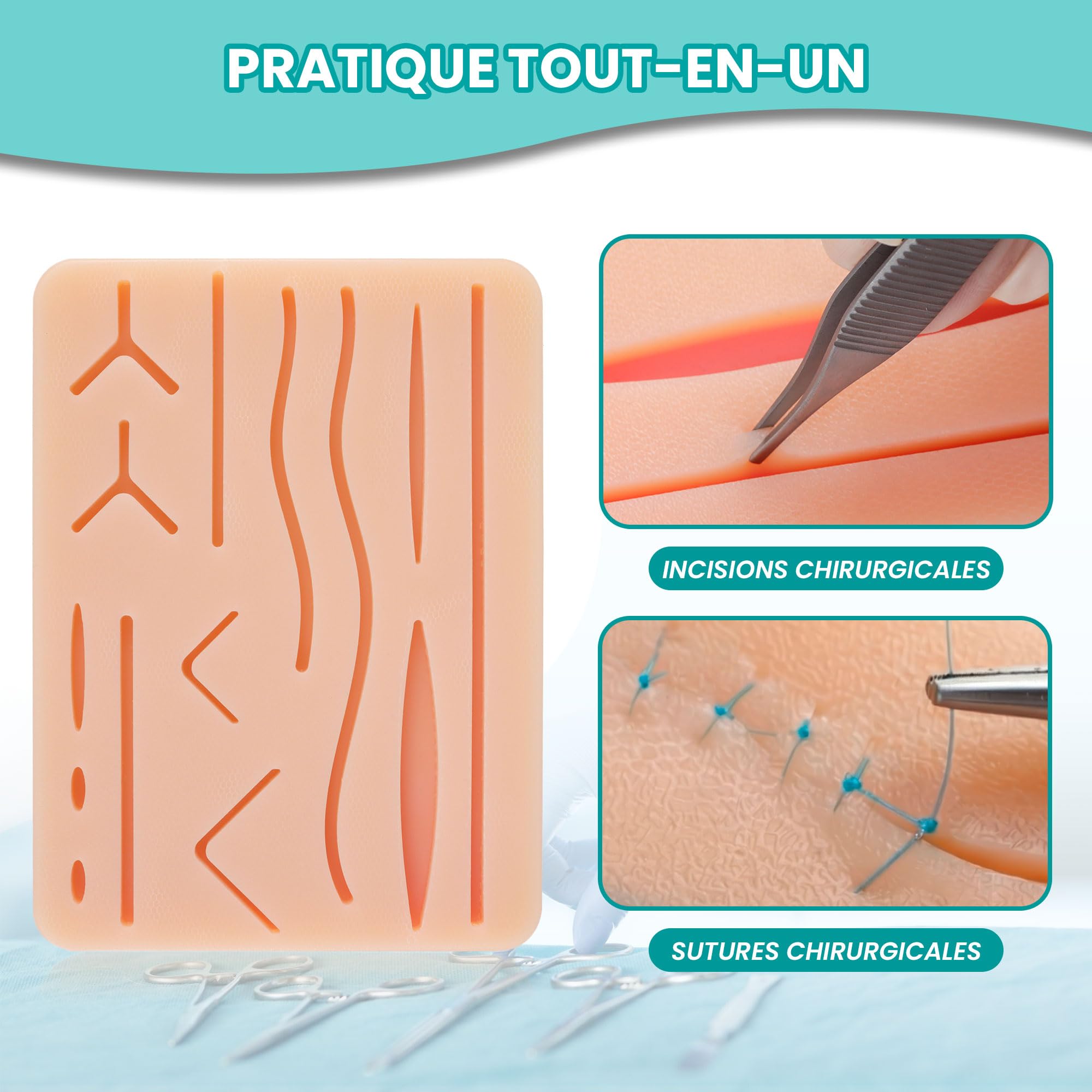 Kit de suture avec coussinet réaliste | Kit de suture chirurgicale complet, kit de suture infirmière, kit de suture chirurgicale pour pratiquer, kit sutures pour étudiants
