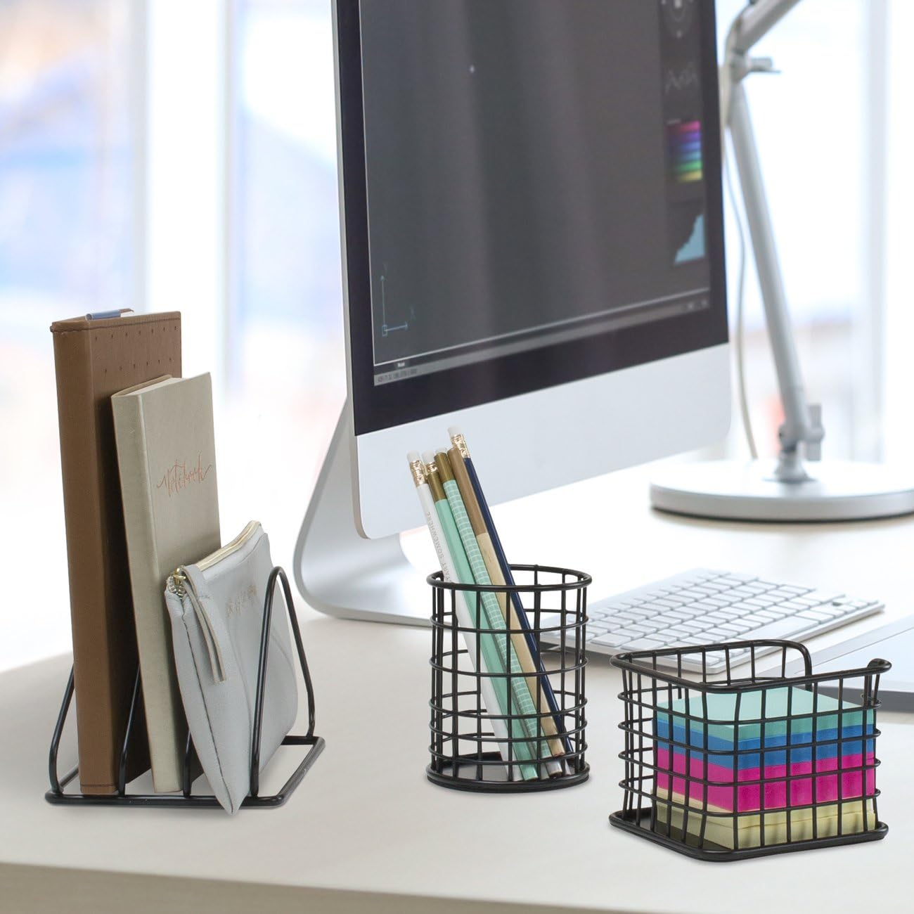 Sorbus Desk Organizer Set, 5-Piece Desk Accessories Set Includes Pencil Cup Holder, Letter Sorter, Letter Tray, Hanging File Organizer, and Sticky Note holder for Home or Office (Black)