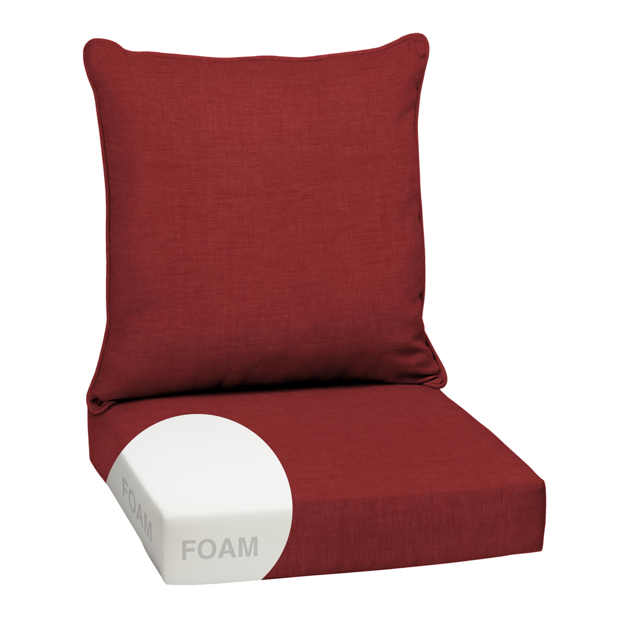 Arden Outdoor Foam Deep Seat Cushion Set, 24 in x 24 in, Weather-Proof, Rain-Proof, Fade Resistant Patio Cushion, Bottom and Back Cushion for Chair, Sofa, and Couch Ruby Red Leala — image 1