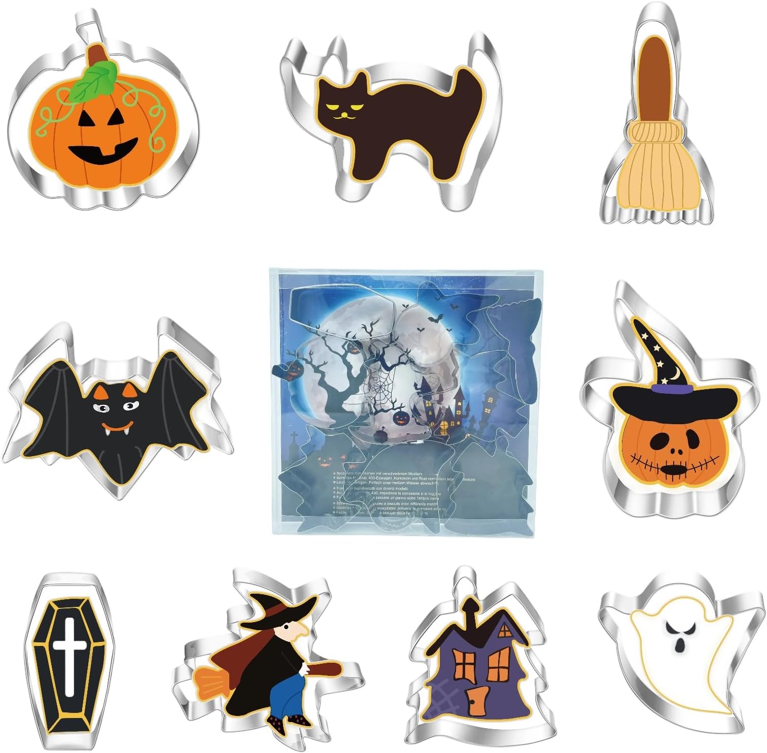 5-teiliges Halloween Ausstechformen Set | Edelstahl Keksausstecher | Kürbis, Fledermaus, Geist