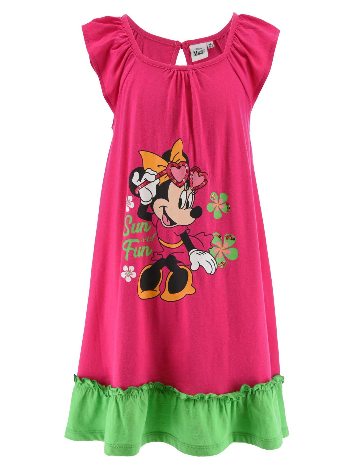 Disney Minnie Mouse Vestido para Niñas, Vestido Manga Corta para Niñas, Diseño 'Sun and Fun' Ratoncita Minnie Vestido, Regalo para Niñas, Tallas 3 a 8 Años