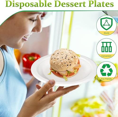 Miniatura 3 de Greconv Platos de papel pequeños, paquete de 200 platos de papel a granel de 7 pulgadas, platos de papel 100% compostables desechables, platos de
