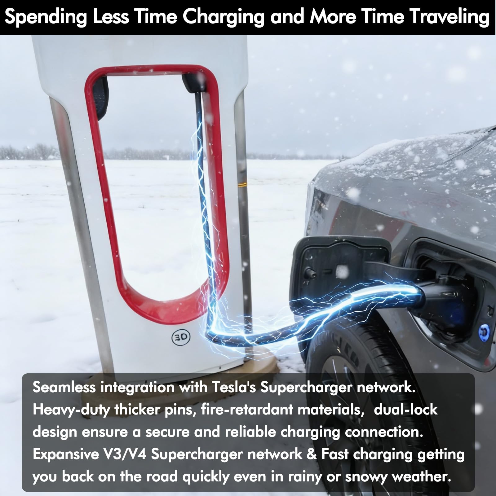 NACS to CCS Adapter for Fast Charging CCS1 EV in Tesla V3/V4 Supercharger, Max 500A 1000V NACS DC Adapter for Road Trip Charge Backup, Dual Locks for Sturdy Secure Connection