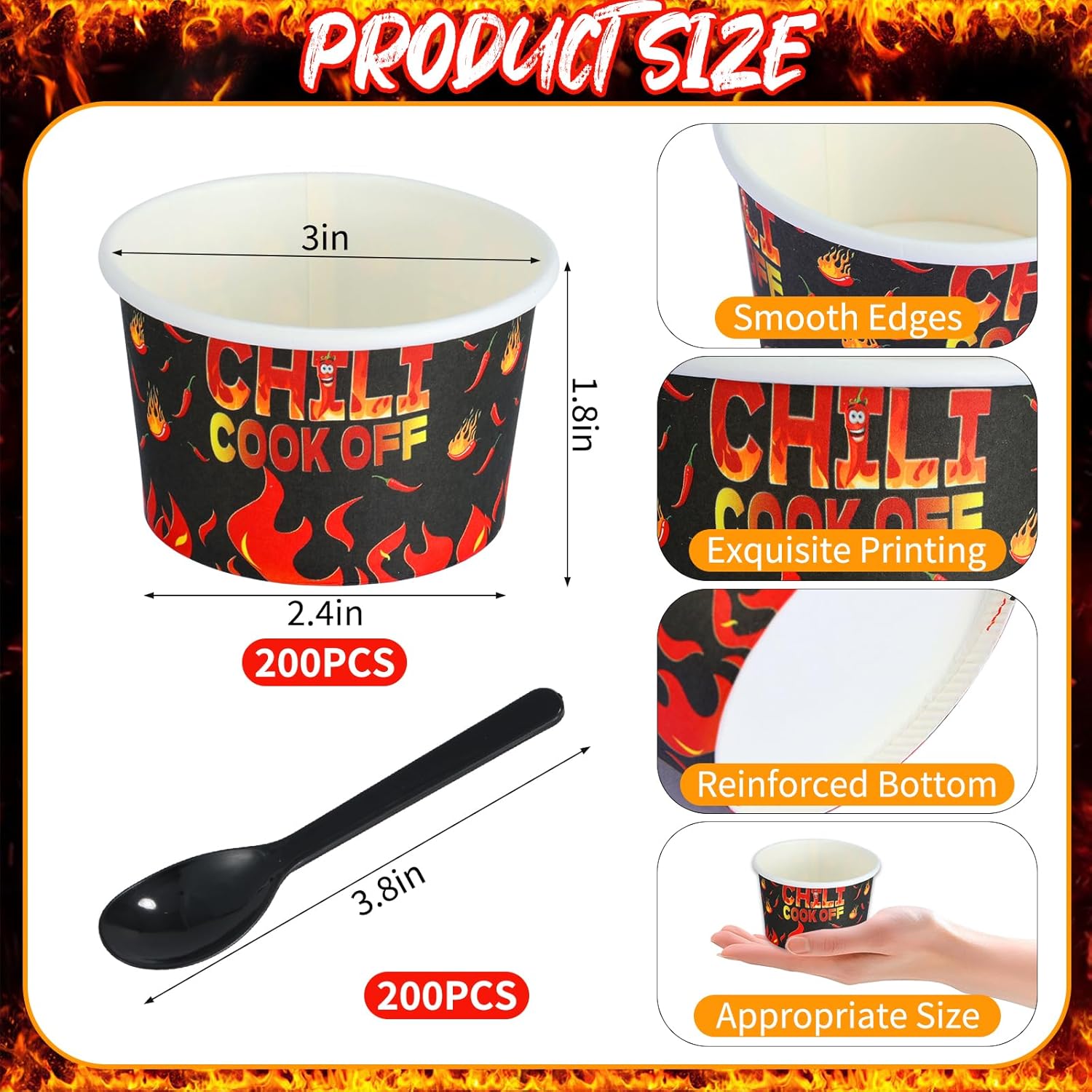 400 Pcs Chili Cook Off Party Decorations Include 5 oz Chili Cook off Tasting Cups and Plastic Spoon for Competition Mexican Party cooking Supplies (200 cups & 200 spoons) - Image 2