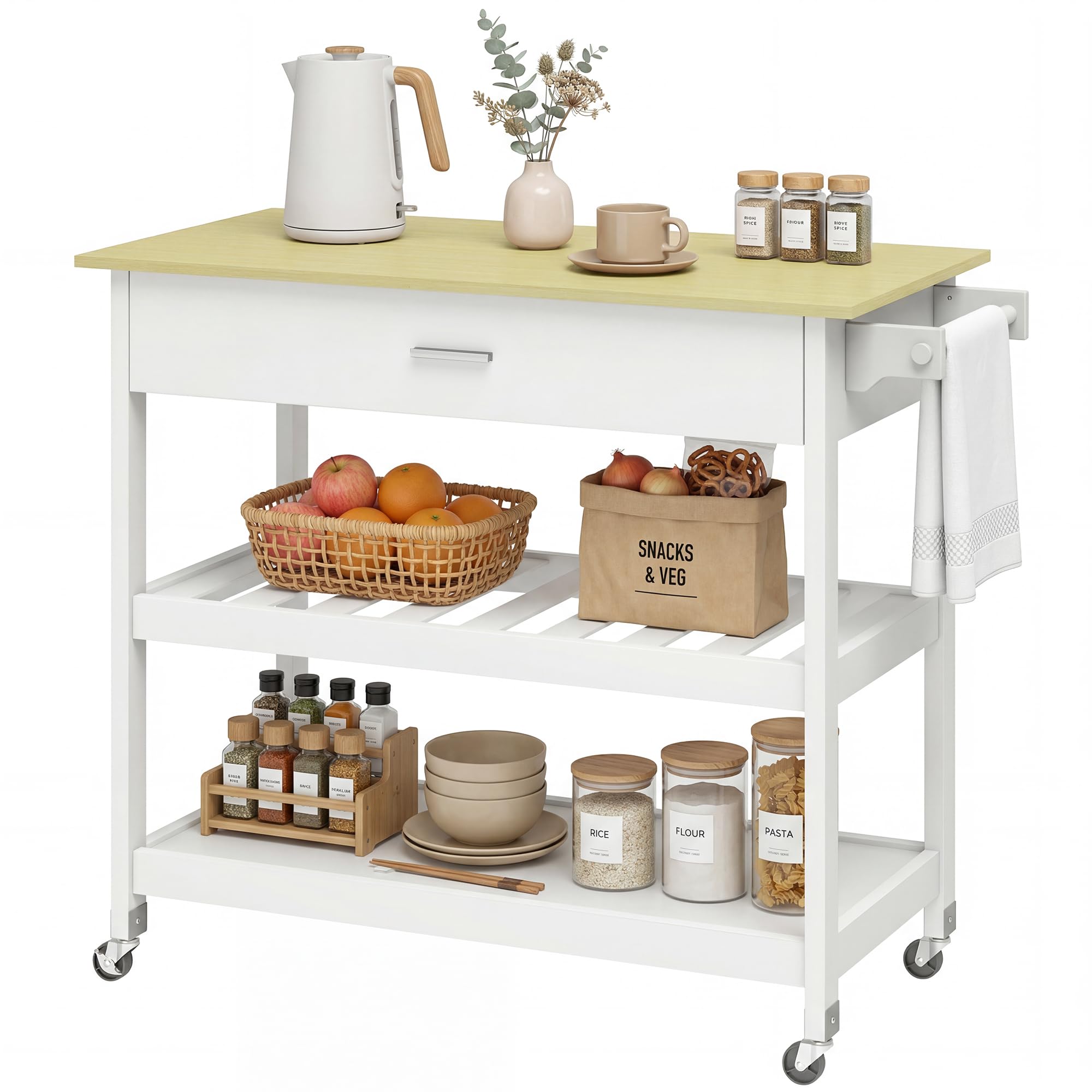 HOMCOM Desserte de Cuisine à roulettes Tiroir 108,8 x 51 x 92,5 cm Blanc