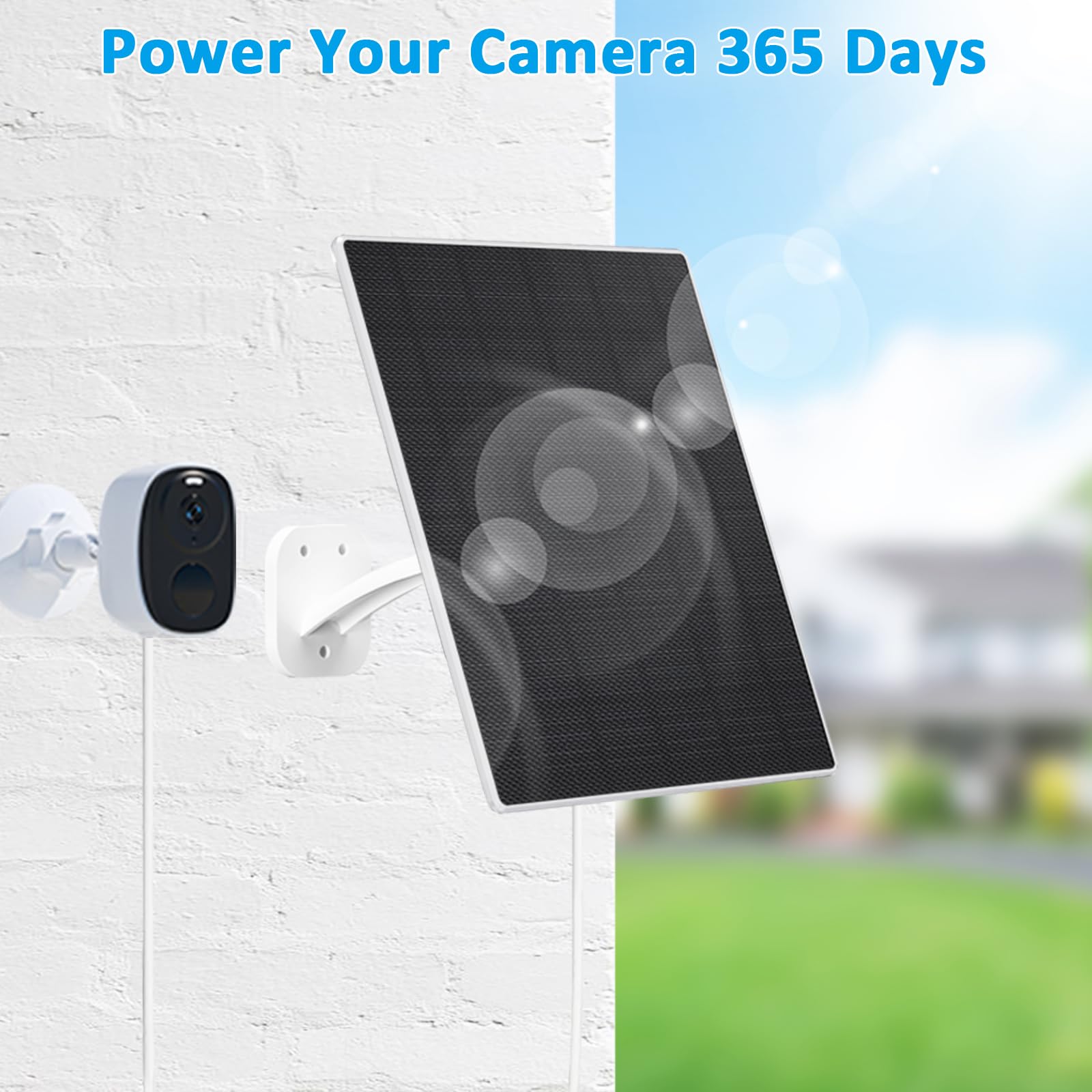 FUTUREZEN Pannello solare per telecamera di sicurezza, caricatore solare da 10 W con DC 5,5 x 2,1 mm, porta USB-C e micro USB, impermeabile IP66, supporto regolabile a 360°, cavo da 2 m (confezione da