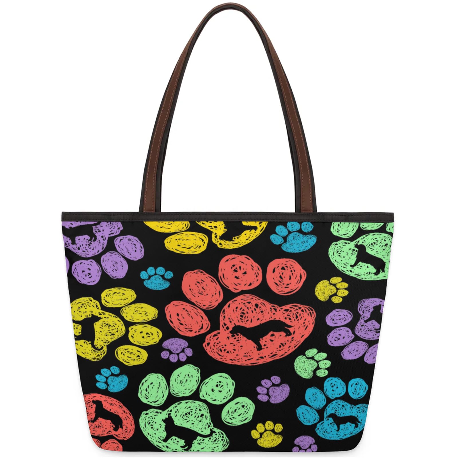 Hand Painted Dog Paw Prints Tote Bag Multi Pocket Zippered Beach Bag Lightweight Waterproof Handbag for Women Men Work Gym Travel Swimming Yoga Grocery Shopping M