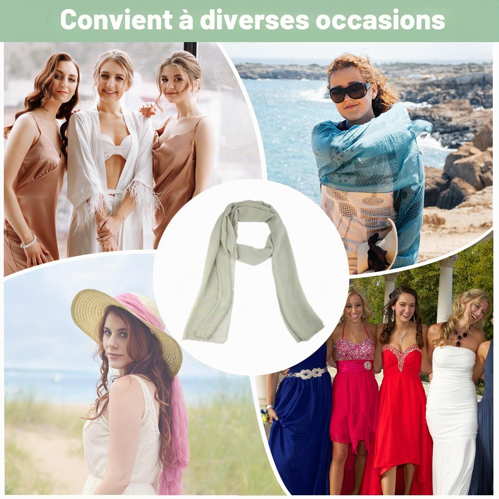 Maxmoc Étole festive pour femme - En mousseline de soie - Élégante - Pour robe de soirée - Multifonction - Pour robe de soirée, robe de mariée, mariage d'été (200 x 70 cm)