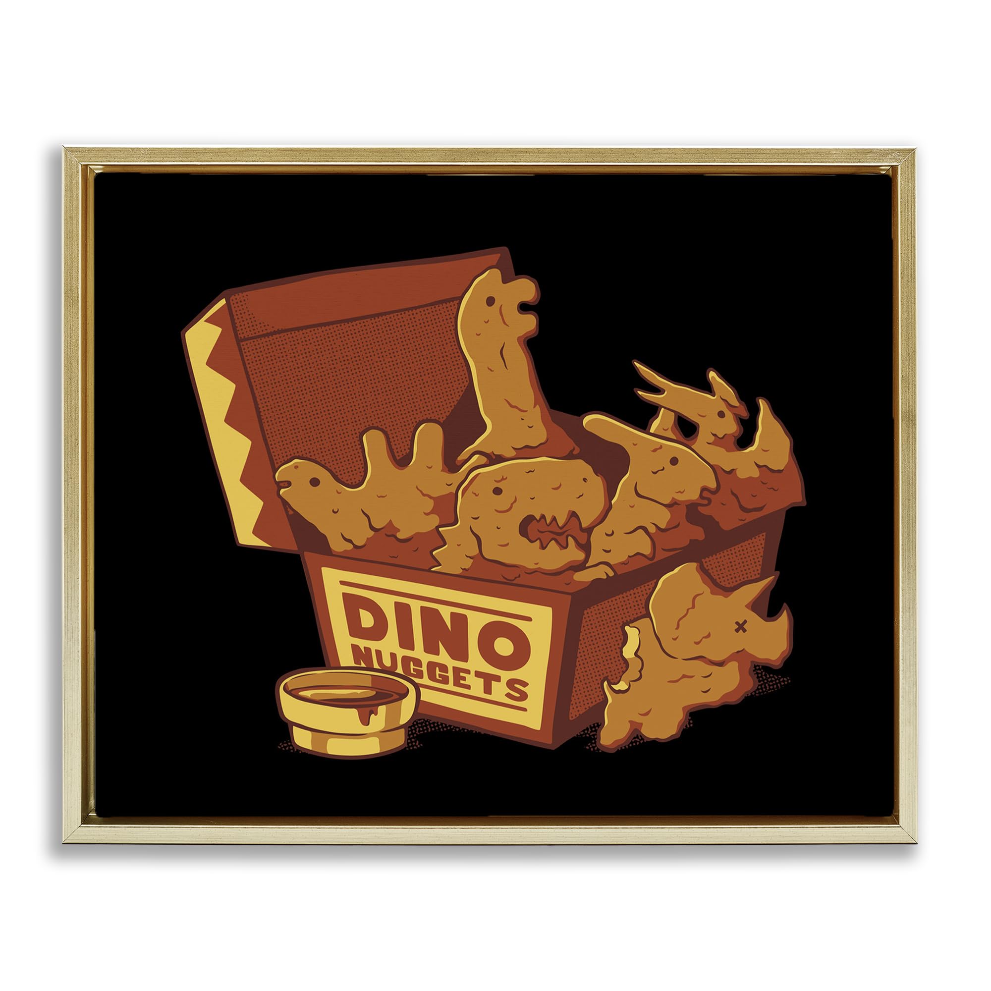 Stupell Industries Metallic Gold (Matte) 'Dino Nuggets With Sauce'| Floating Frame Canvas Art