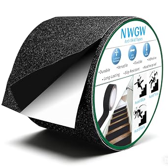 Black Anti-Slip Stair Treads Tape,2" x50FT Heavy Duty PVC Non-Skid Grip Tape for Wooden Steps, Indoor/Outdoor Stairs, Pool Decks - Peel & Stick Waterproof Safety Traction