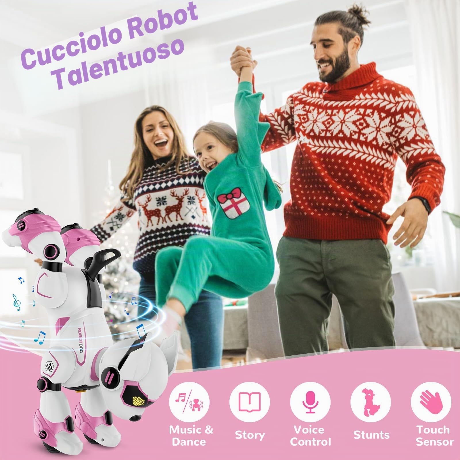PRANITE Cane Robot per Bambini, Robot Cane Programmabile e Telecomandato, Giocattolo Interattivo Ricaricabile con Controllo Vocale e Gesti, Musica e Danza, Idea Regalo per Bambini e Bambine