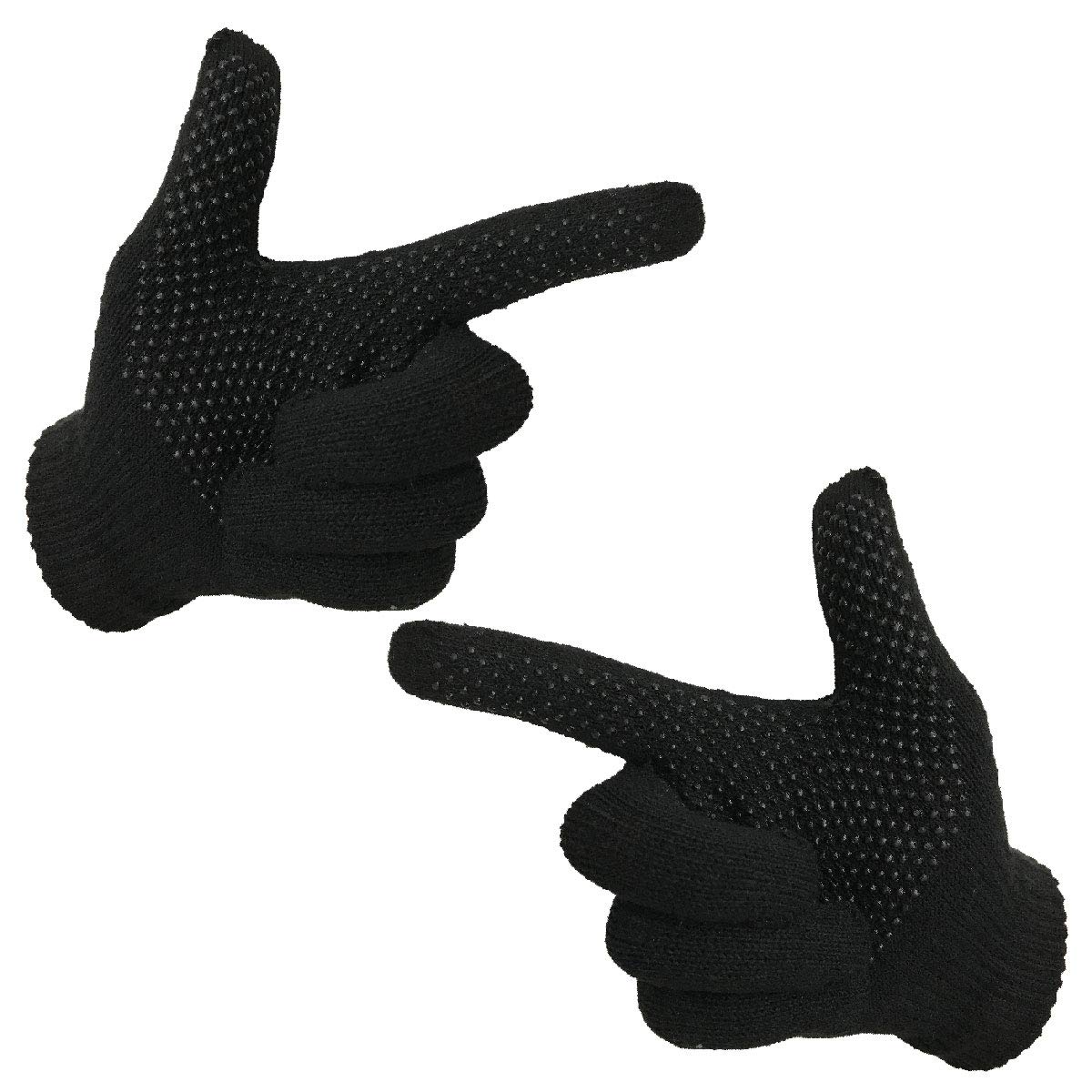 InsightClothing 2 x Pairs Mens Womens Black Magic gloves with Gripper Warm Stretch Winter Thermal Gloves UK Full Finger grip