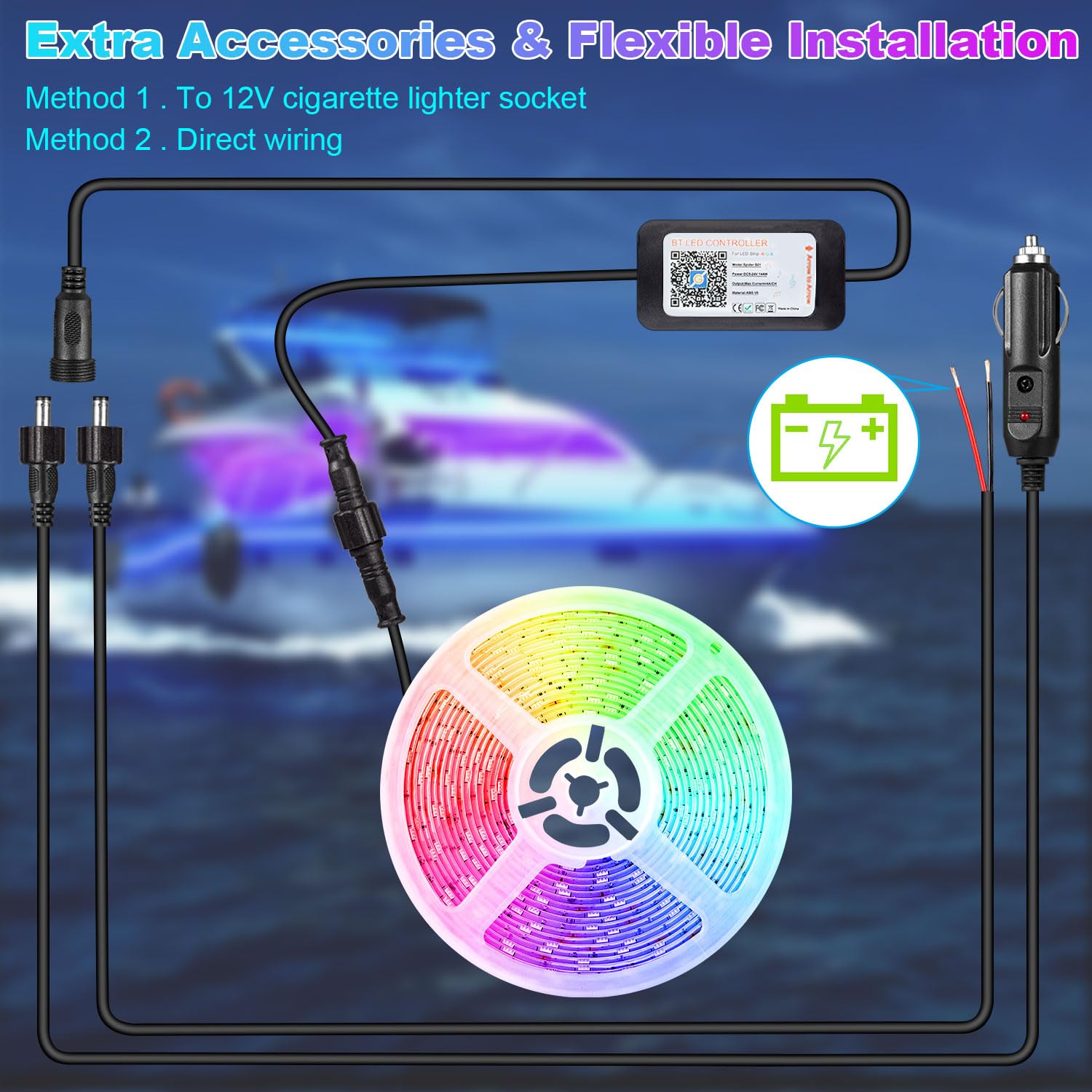 Waterproof RGB Lights 50FT Marine LED Strip Lights - RGB Boat Lighting ...