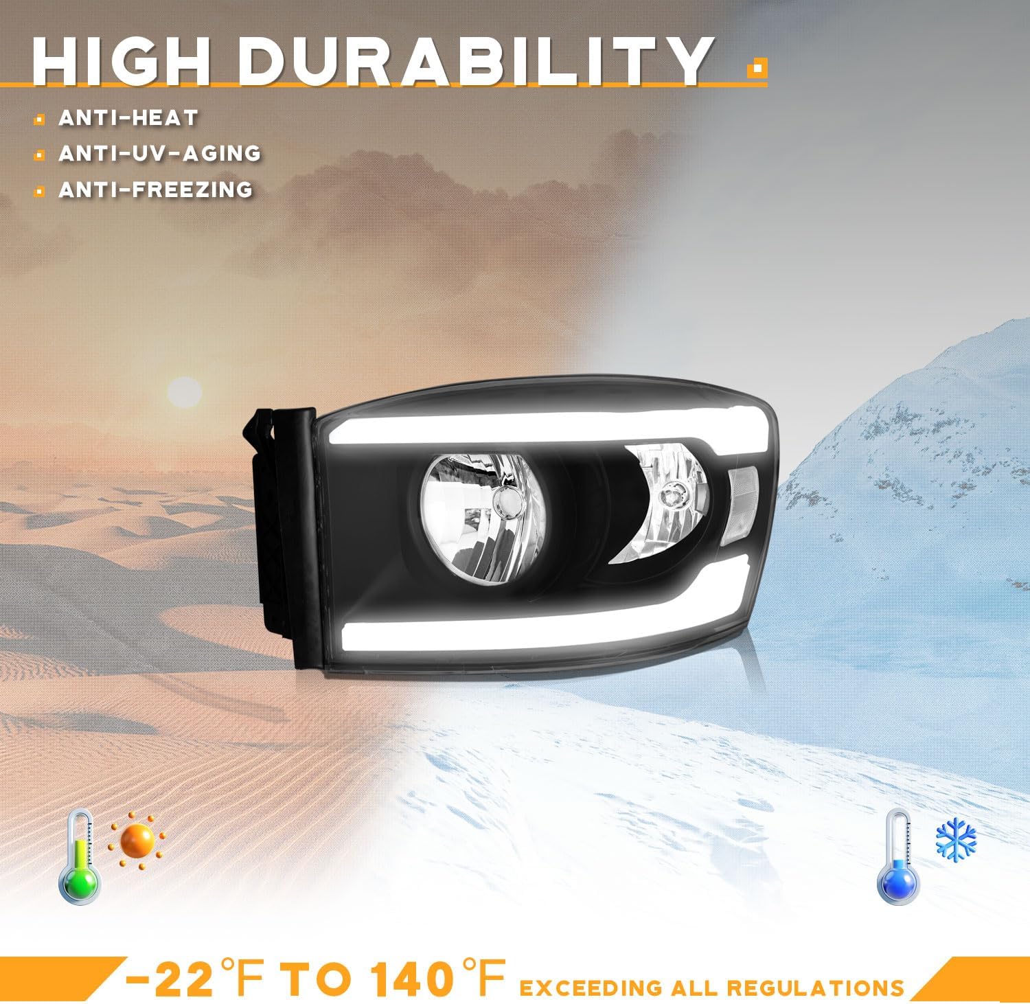 WEELMOTO DRL Headlights Assembly Compatible with 2006-2008 Dodge Ram 1500, Headlight for 2009 Dodge Ram 2500/3500 Replacement With DRL Black Housing