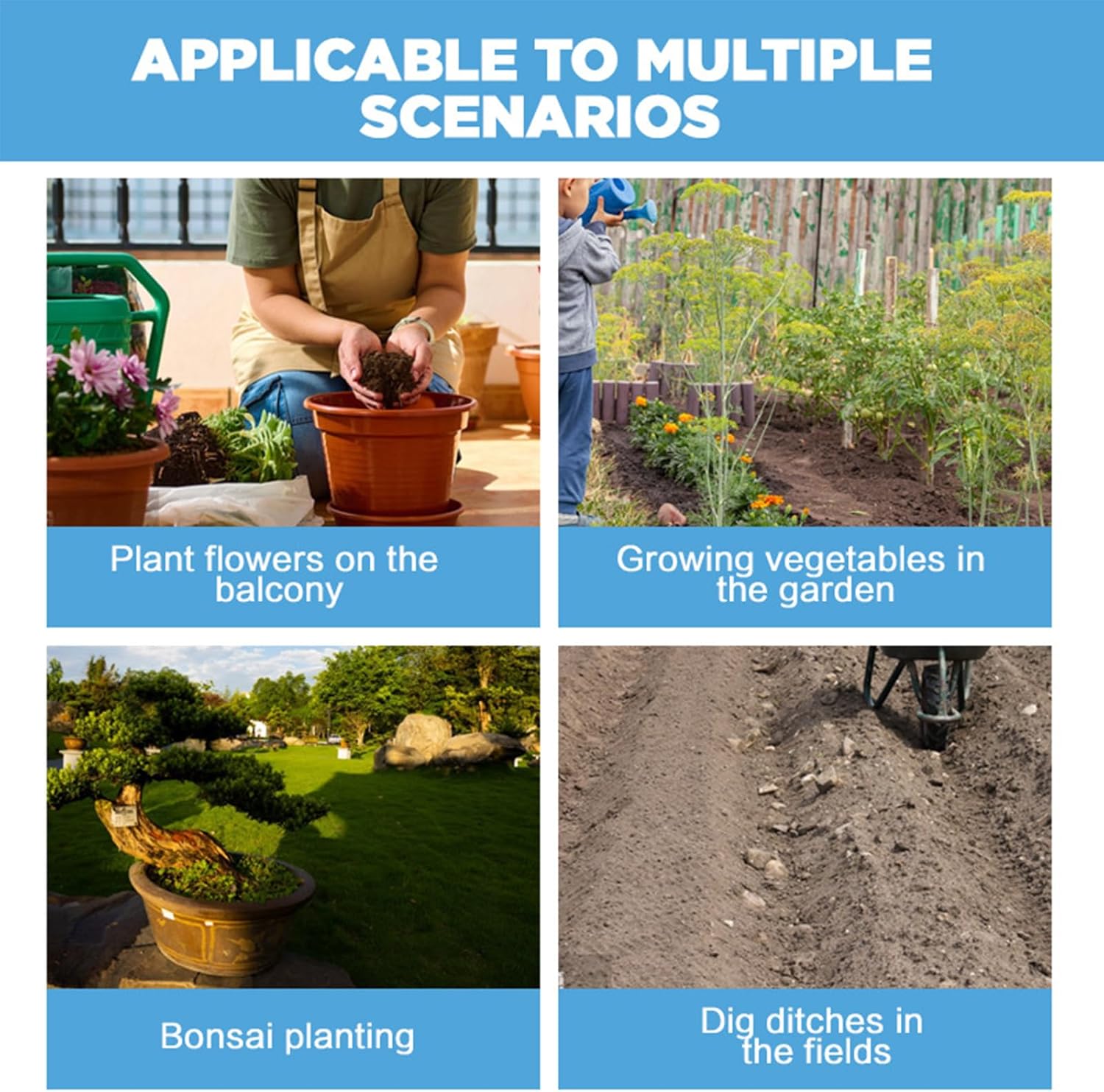 Cordless Garden Soil Tiller Cultivator,Rapid Cultivation of Farmland，16.8v/21v Handheld Cultivator ，with 2 Battery，Dual Safety Switch,for Garden Loosening Soil Weeding(Blue)