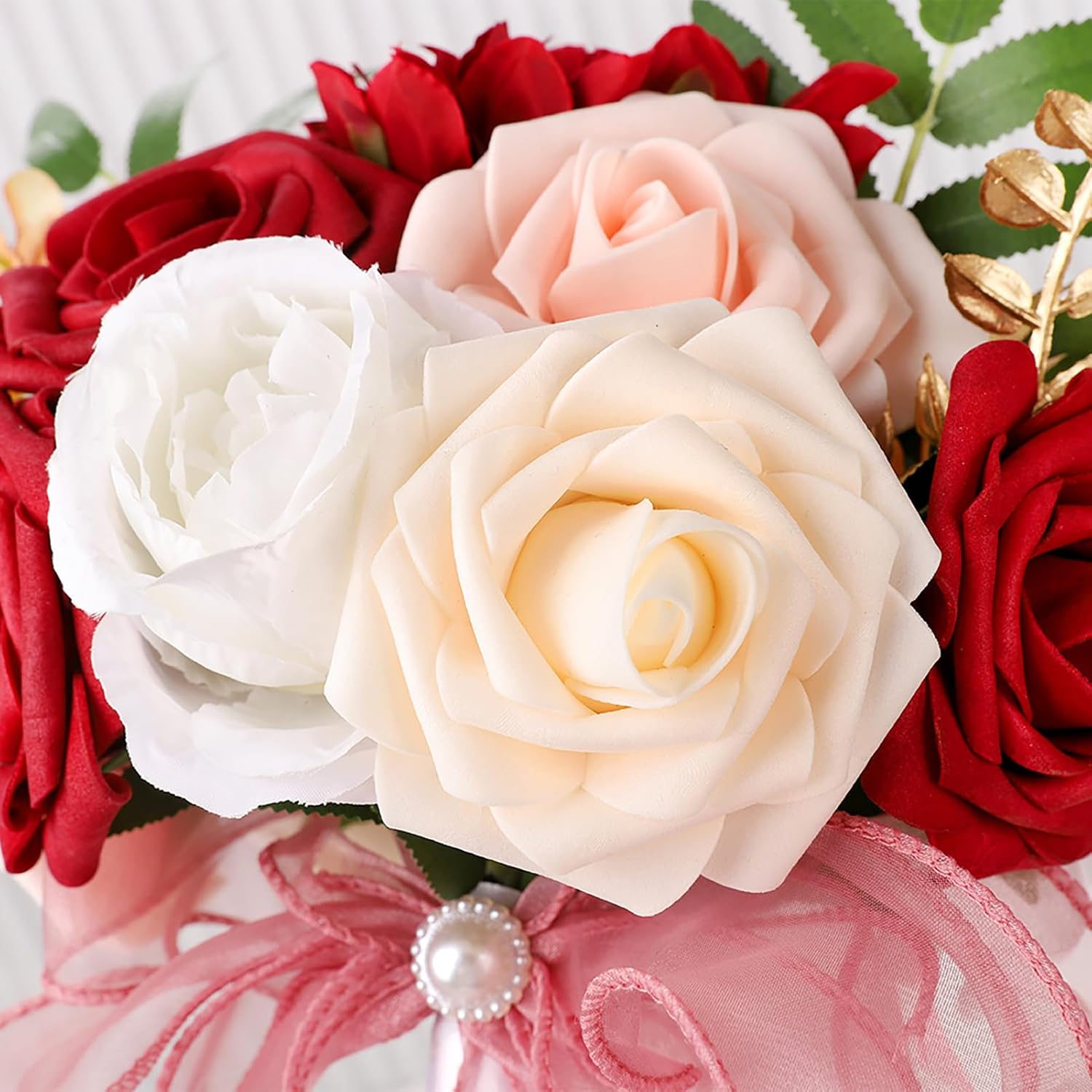 MINGZHE Artificial Rose Flower Bunch, Bridesmaids Bouquets Flowers with Silk Ribbon Wedding Flowers Bride Bouquets for Wedding 22x29 cm (A)