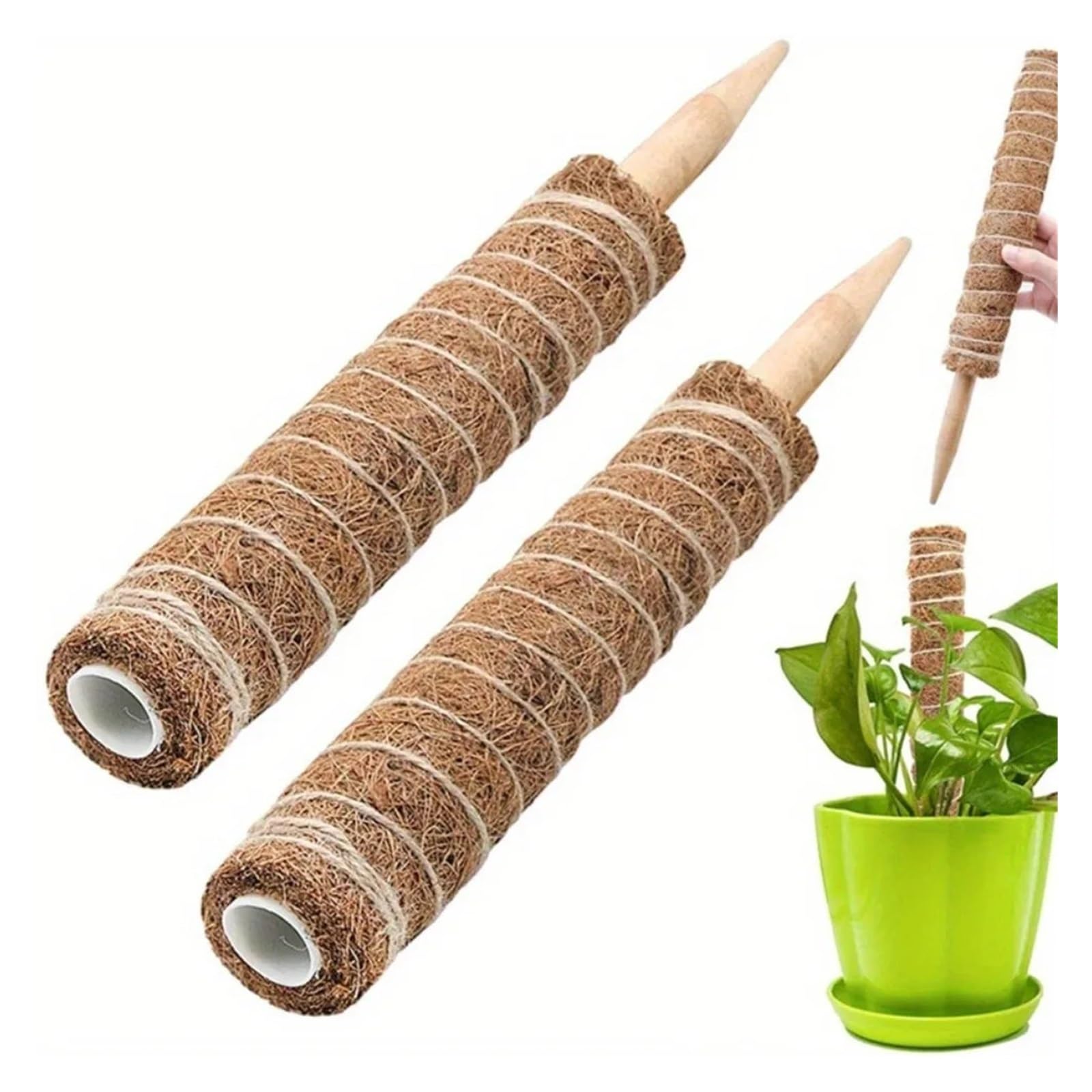 Tuteur Plante Support d'escalade de Lierre de Radis vert2-4, Mousse de Coquille de Noix de Coco emballée, Plante d'intérieur, Support Fixe, Trel empilable(4pcs)