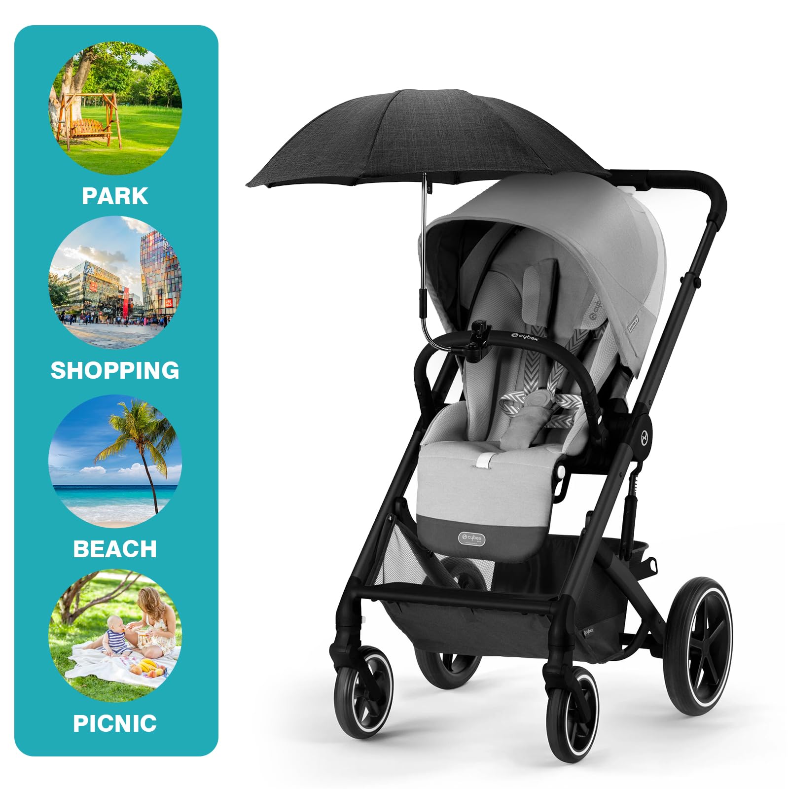 Ombrellino Passeggino Universale, Ombrellone per Passeggino, 50+ UV per Bambini e Neonati Protezione solare, Parasole Universale per carrozzina, 71 cm Diametro