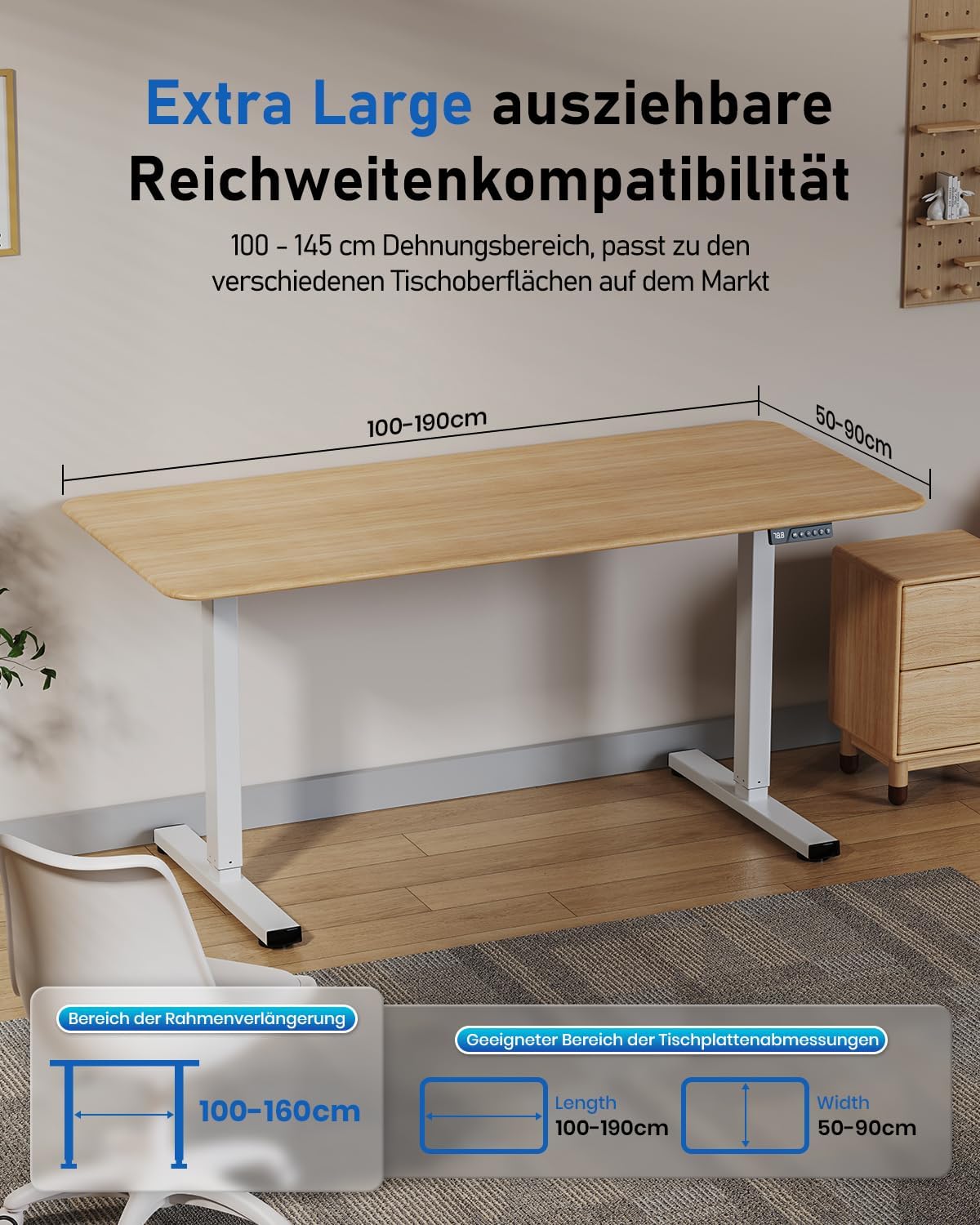 264 lbs Capacity Dual Motor Electric Standing Desk Frame, Height Adjustable Sit Stand up Desk Legs for 39.4” to 74.8” Desktop, Anti-Collision Function, Cable Tray, 2 Hooks, White Frame Only