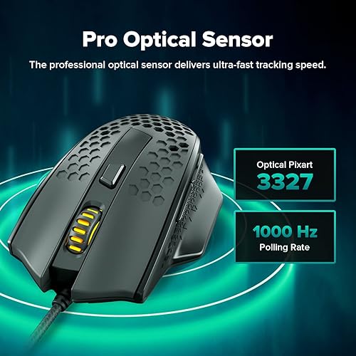 Miniatura 4 de Redragon Ratón inalámbrico para juegos, mouse ergonómico de 16000 DPI con llave de fuego rápido, 9 botones macro, capacidad de alimentación duradera