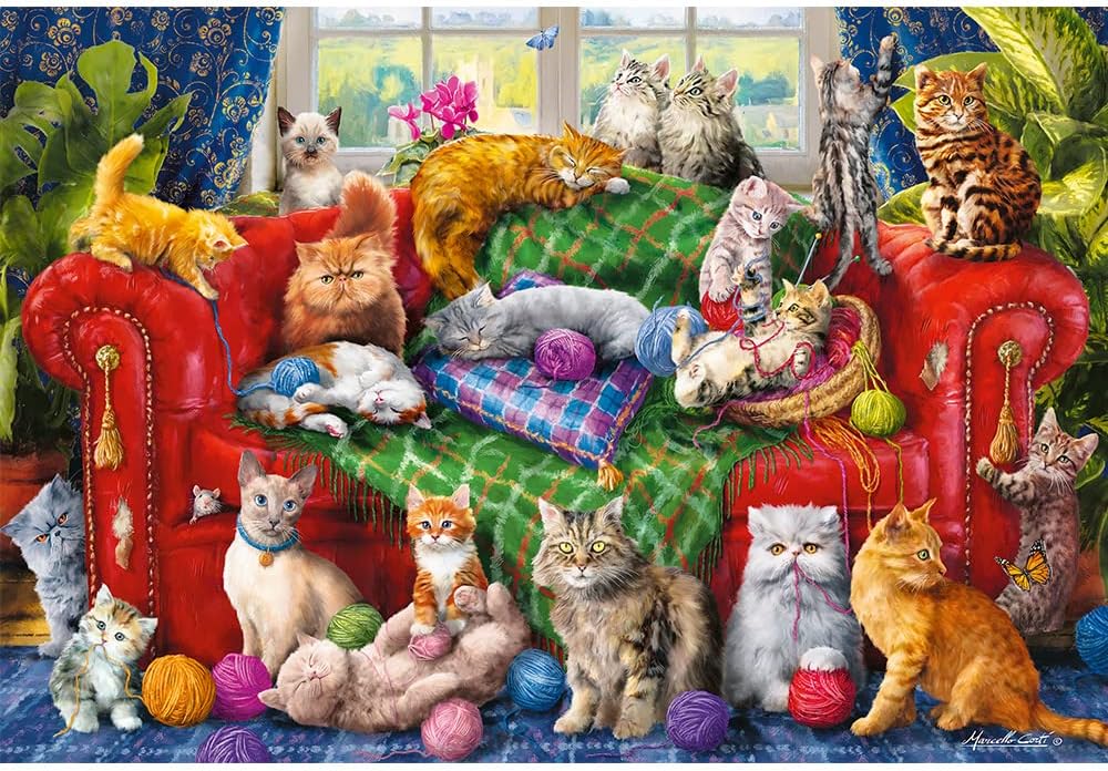Trefl Kittens on the Sofa 1500 Piece Jigsaw Puzzle Red 33"x 23" Print, DIY Puzzle, Creative Fun, Classic Jigsaw for Adults and Children from 14 Years Old