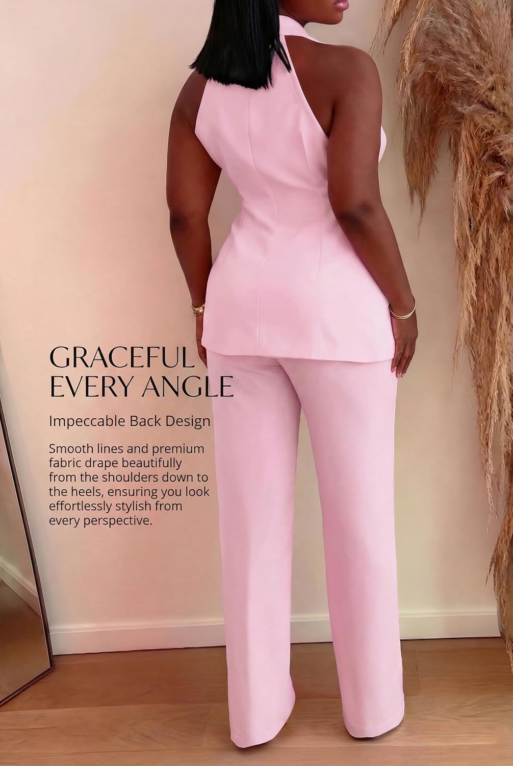 Women 2 Piece Suit Set Sleeveless Casual Business Pants Suiting Two Piece Outfit Professional Office Work Pantsuits Set