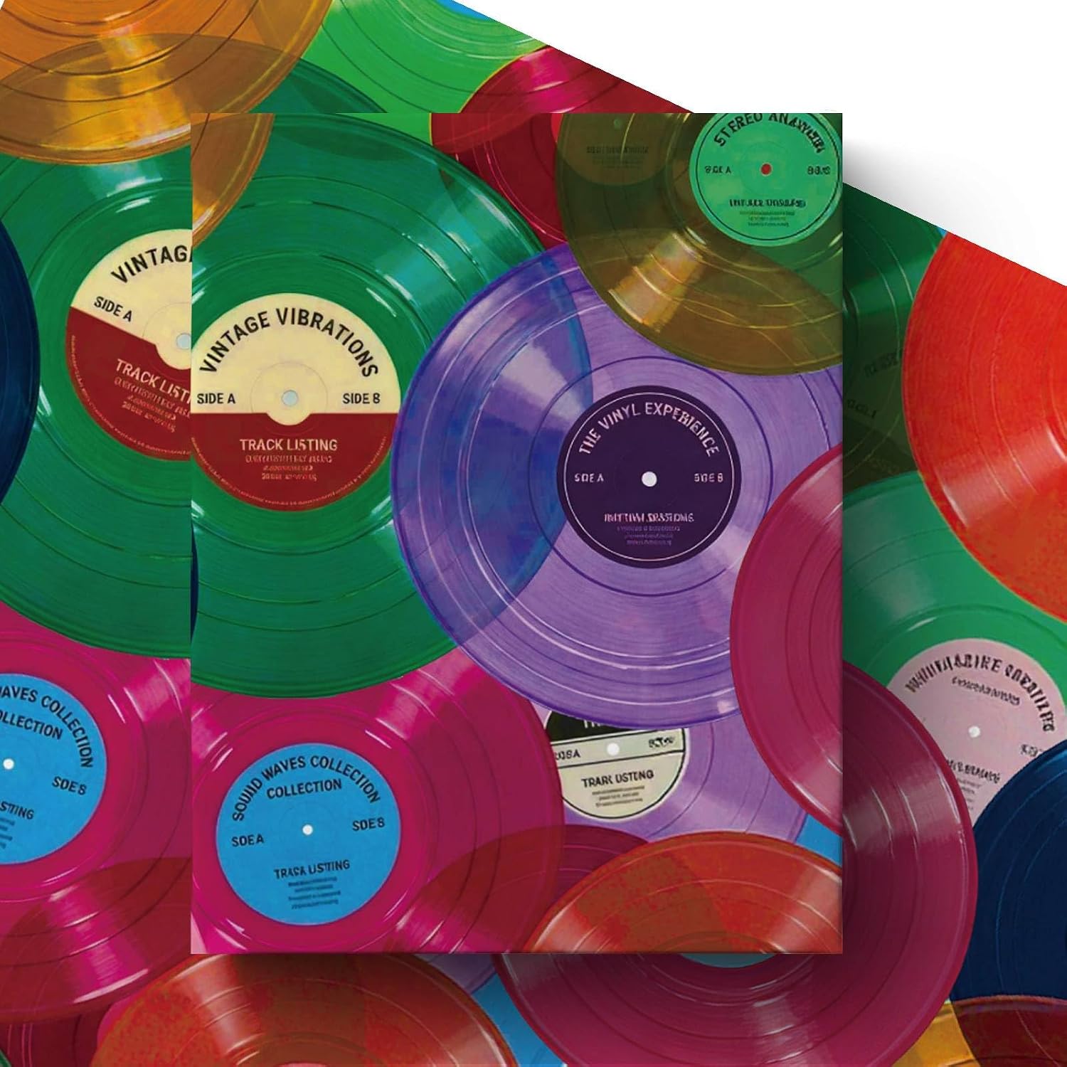 Liobelon Colorful Vinyl Record Wrapping Paper Roll, 17 Inches x 16.4 Feet Retro Music Gift Wrap, Vintage Aesthetic LP Designs, Bright Translucent Records for Music Lovers Birthday, Party, Bridal Shower