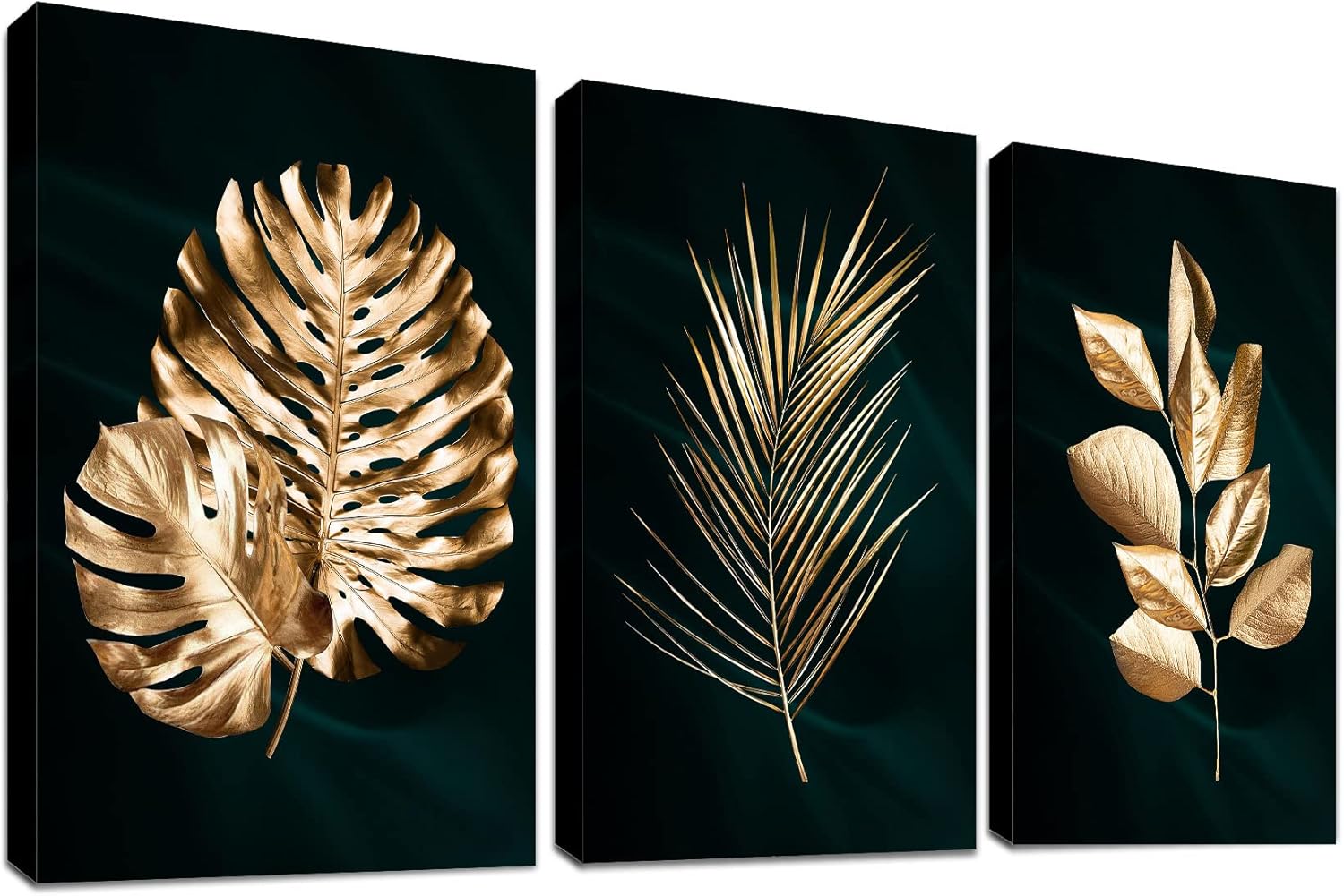 3 Panels Wooden Framed Golden Leaves Canvas Wall Art Canvas Prints