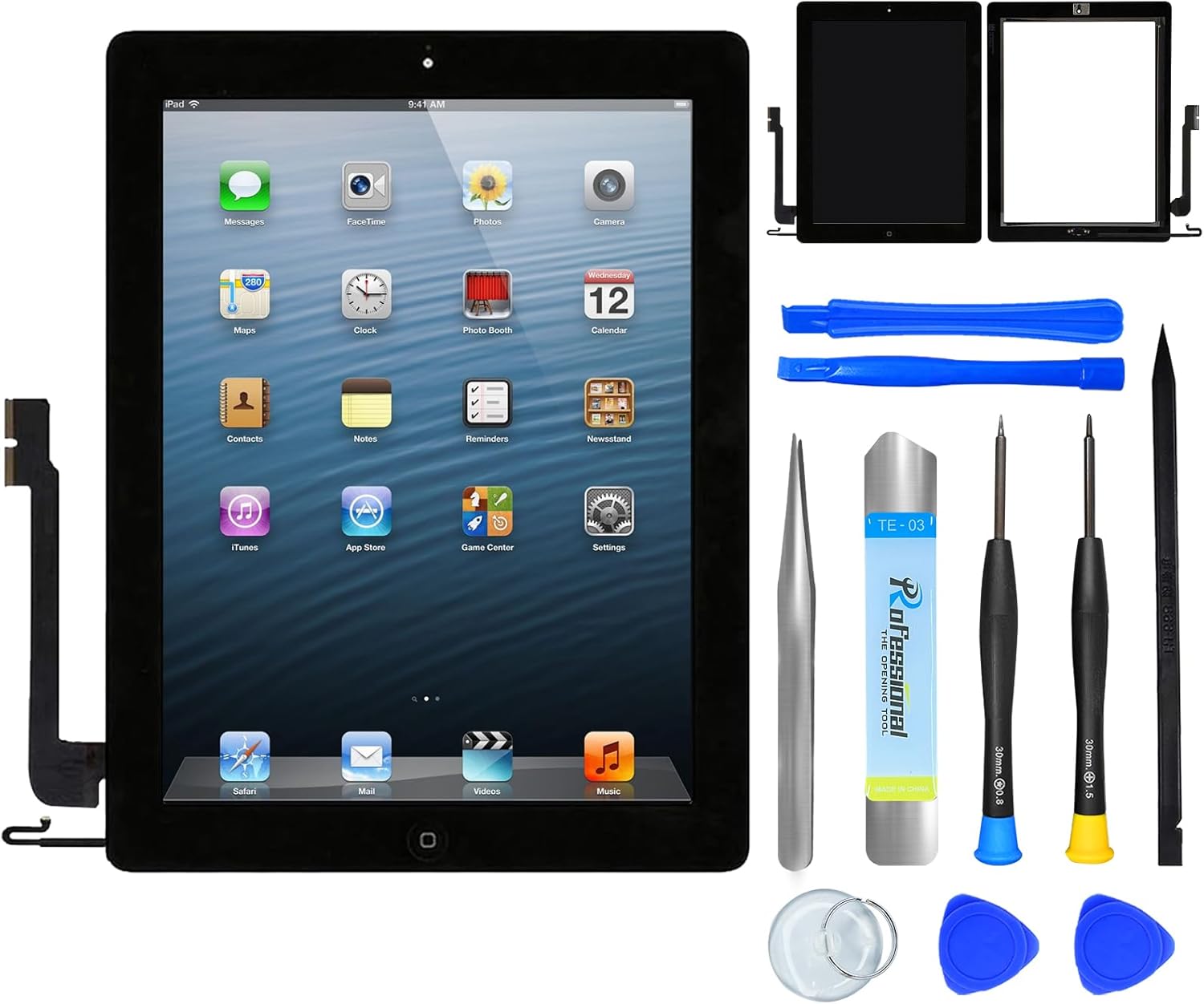 NB+ Screen for iPad 4 Gen Screen Replacement, 9.7" iPad 4 Digitizer 2012,for iPad 9.7 2012 A1458 A1459 A1460, Pre-Installed Adhesive,Inculde Repair Tools,With Home Button(Black)