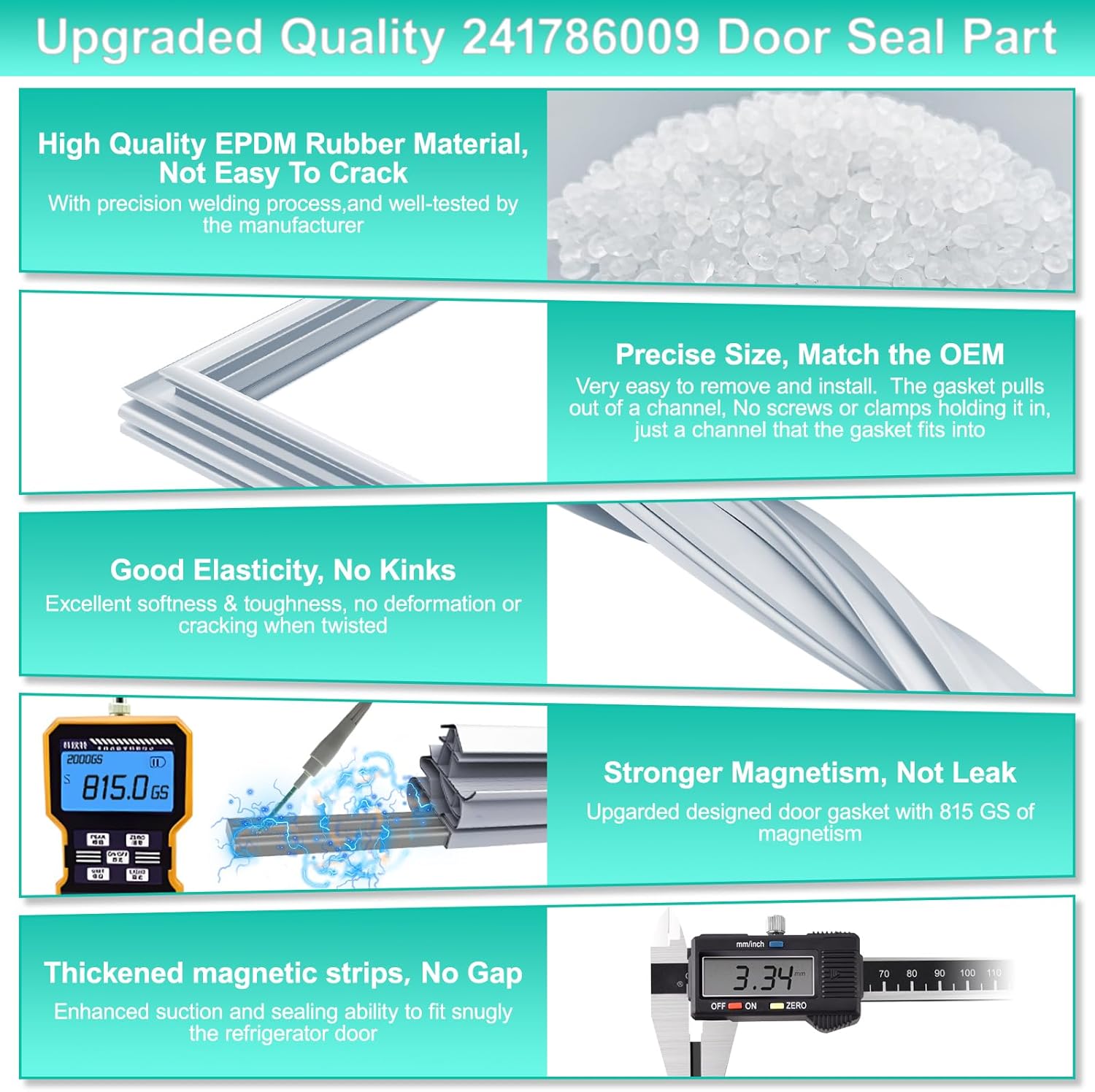 Upgraded 241786009 Refrigerator Door Gasket Compatible with Frigidaire Refrigerator 241786013 Freezer Door Seal Replacement Parts 241569805 5304439531 7241786001 Kenmore Fridge Door Seal Gasket