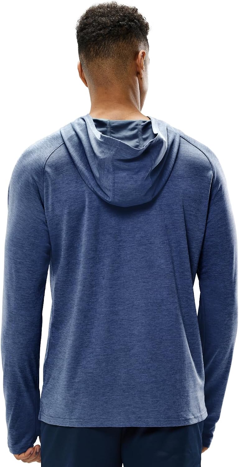 MIER Men's UPF 50+ Sun Protection Hoodie Long Sleeve SPF Fishing Hiking Running Thumbhole Shirts Hooded Quick Dry Lightweight