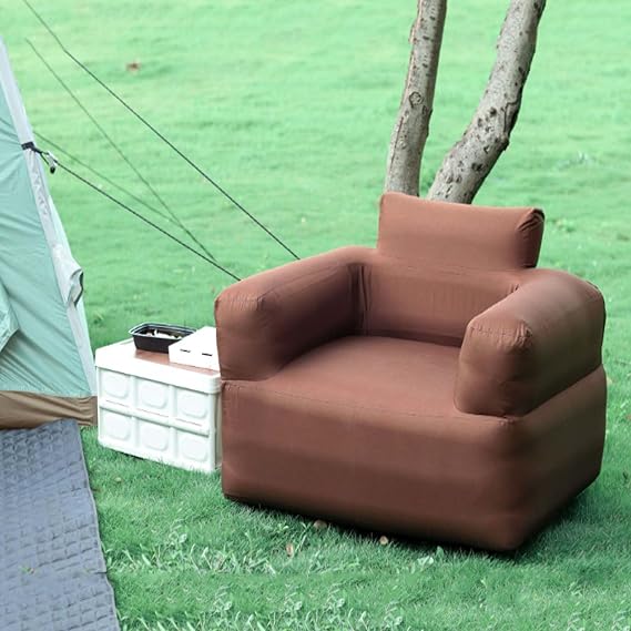 Generic Inflatable Couch with Air Pump, Portable Blow Up Sofa Bed, Double Person, Beige, 165x70x82cm