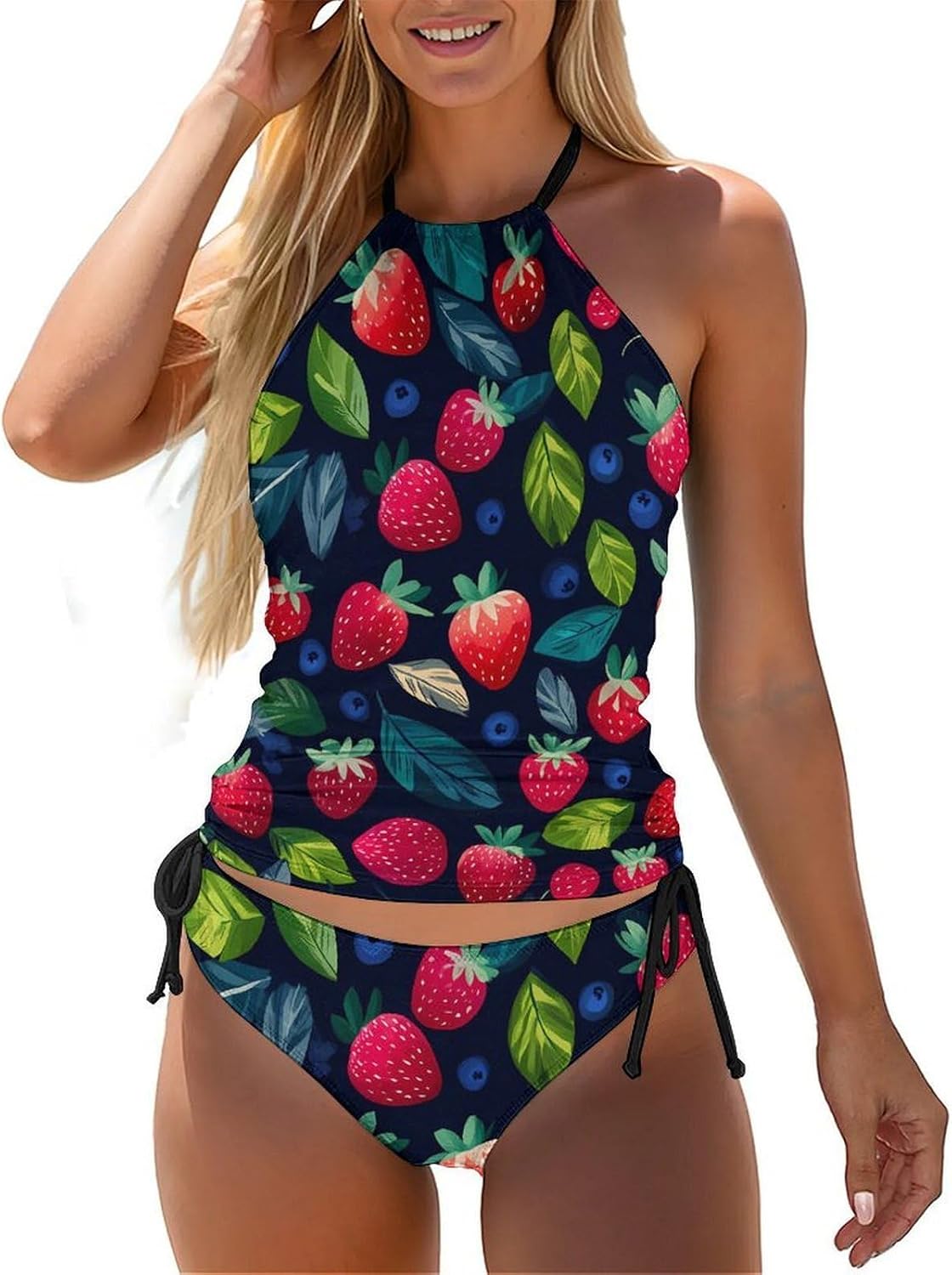 Strawberries Blueberries Berries Women Tankini 2 Piece Swim Bathing Suits | tummy control,high neck top with bottom,swimwear,swimsuits
