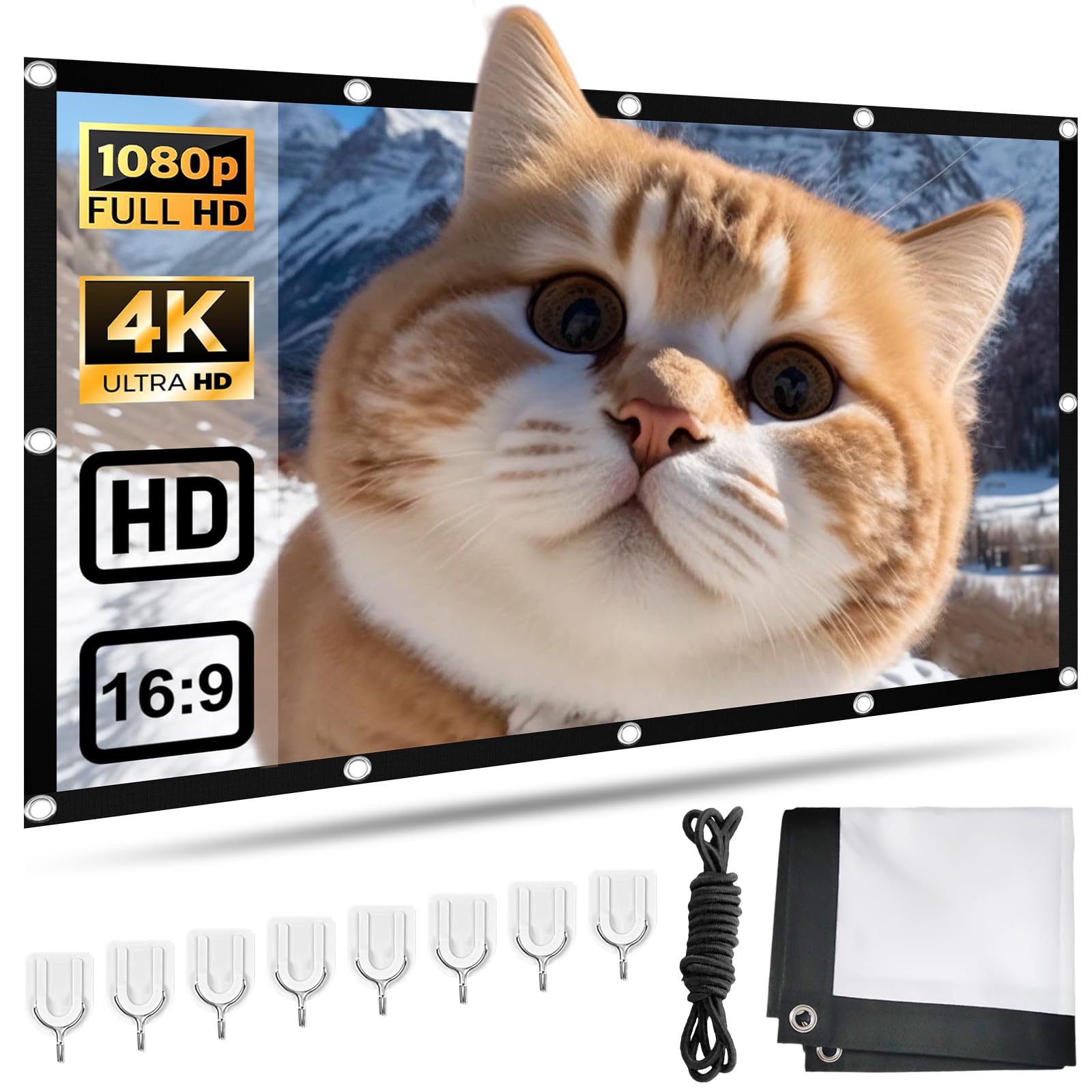 Schermo di proiezione, 100 pollici, per interni ed esterni, 16:9 HD 4K, proiezione su entrambi i lati, schermo portatile per casa, ufficio, scuola e attività all'aperto