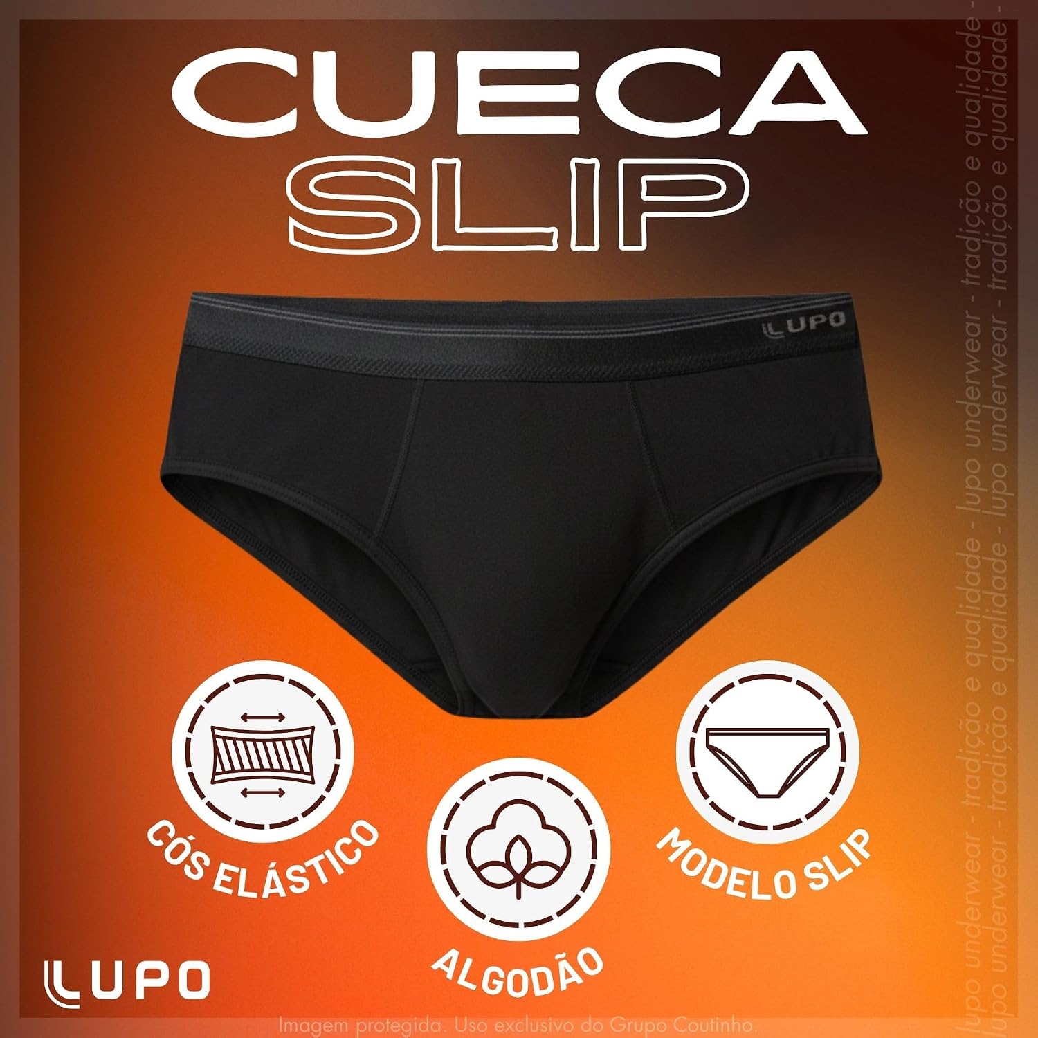 Cueca Slip Lupo Algodão Cotton Hipoalergênica Masculina Original Cueca Slip Lupo Algodão Cotton Hipoalergênica Masculina Original - Imagem 3