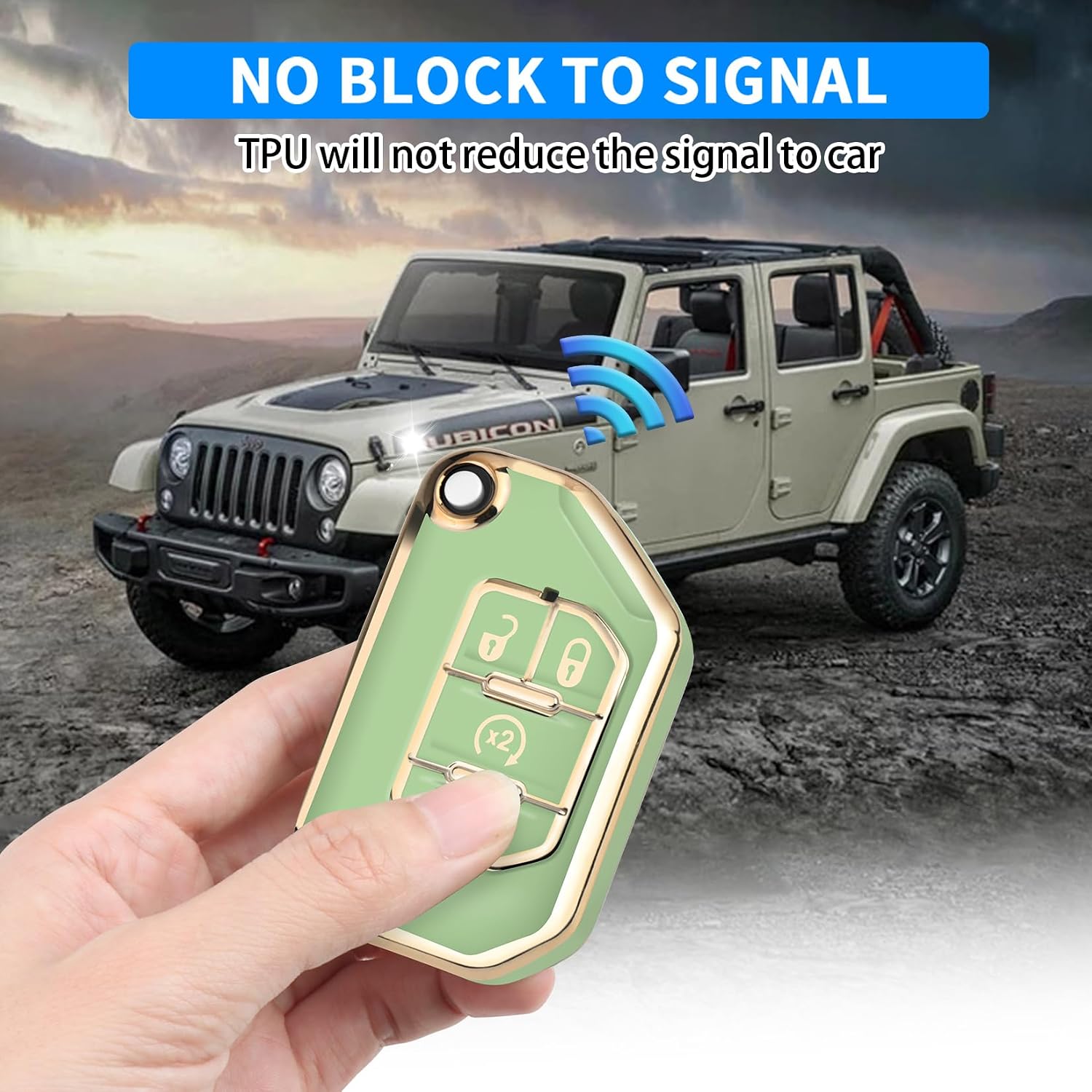 QBUC for Jeep Key Fob Cover with Keychain(Green) | Flip Key Case for 2022 2021 2020 2019 2018 Jeep Wrangler Gladiator JLU JL Rubicon JT