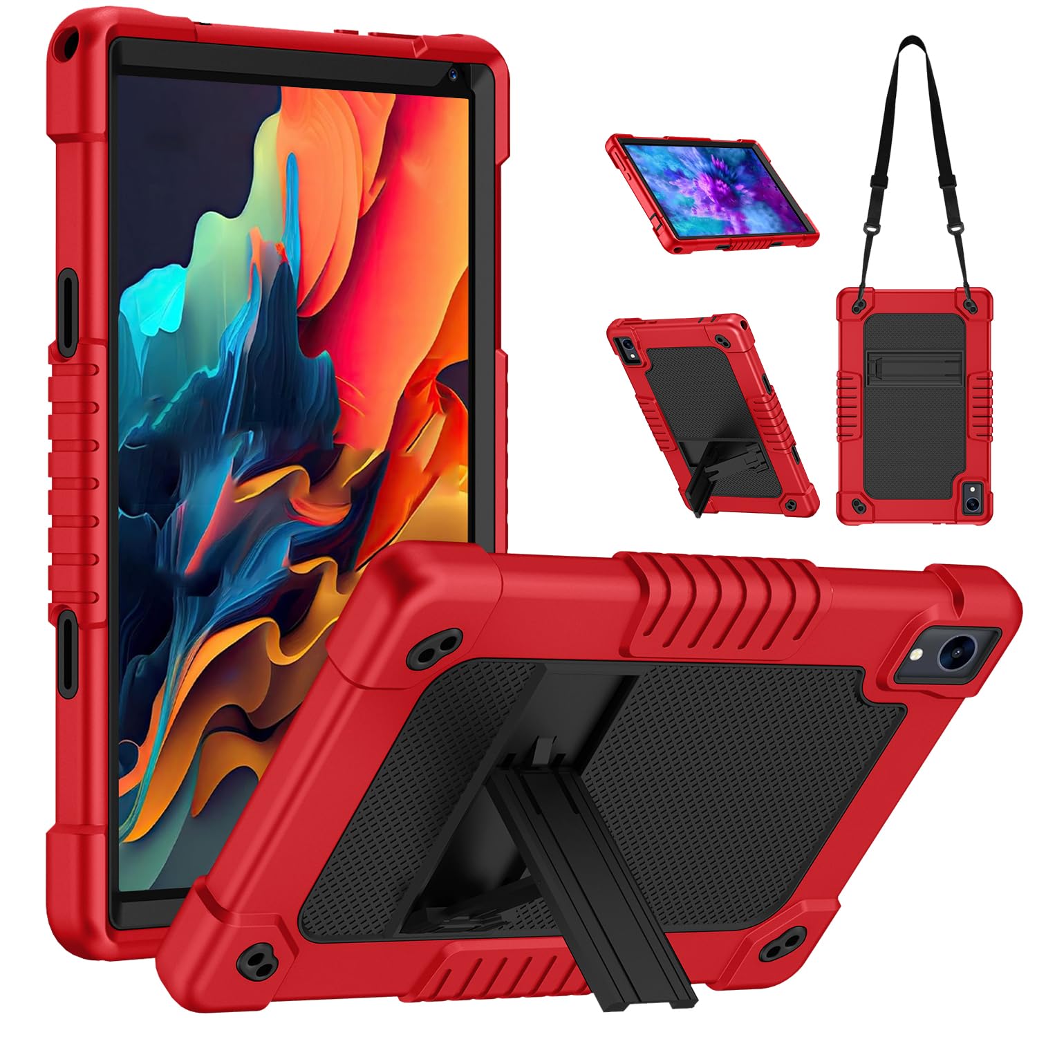 Hoibon for Jeazans OC101/C107 10.1 inch Tablet Case,Heavy Duty Shockproof Kids Built in Kickstand Shoulder Strap Cover for ZOFYWNAS/Freeski C107 10.1"