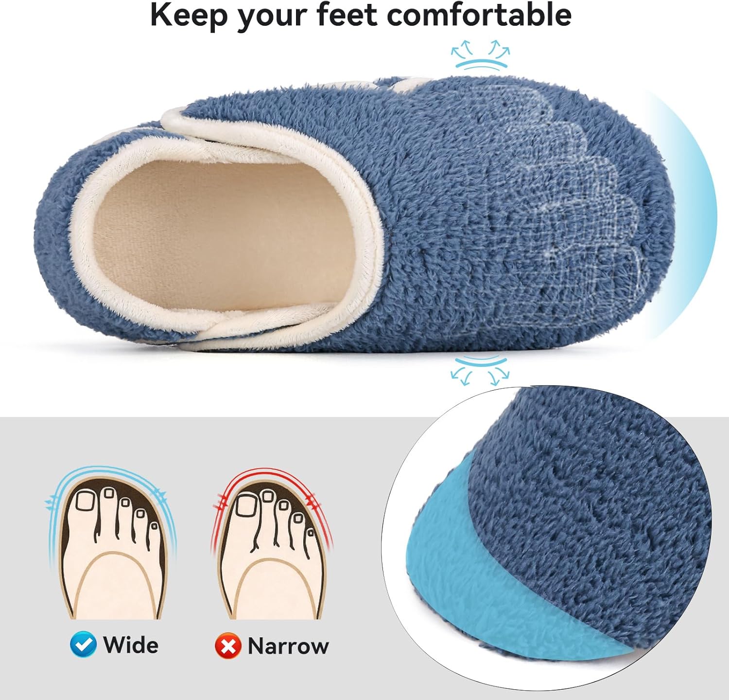 Memory Foam Slippers for Women Rubber Sole Adjustable Soft Warm House Cozy Wide Diabetic Slippers Plantar Fasciitis Shoes Cozy Indoor Outdoor Shoe for Men - Image 5