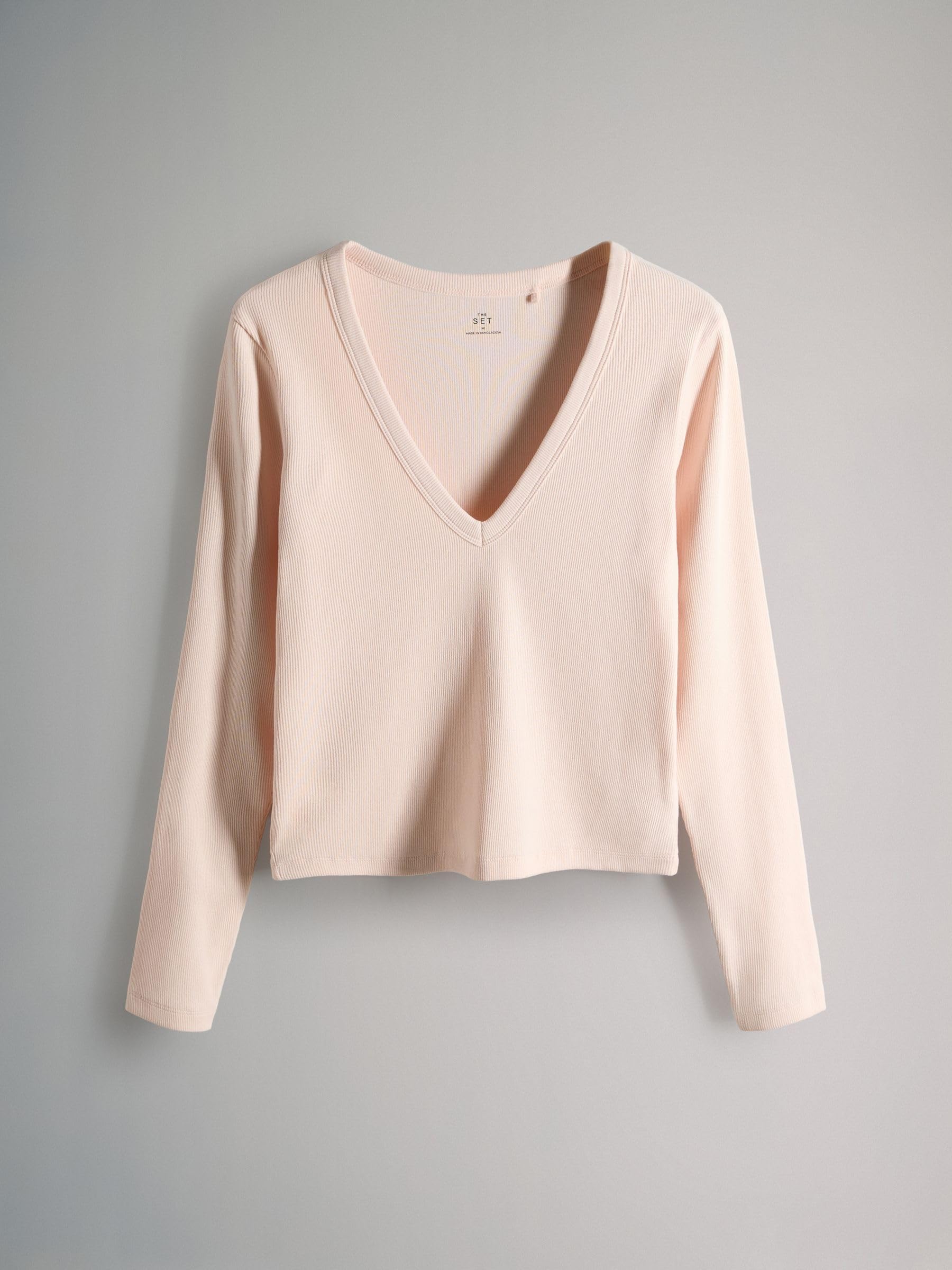 THE SET Femme T-Shirt côtelé à Manches Longues et Encolure en V, Lot de 5 | Coupe standard