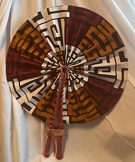 African Print Handheld Leather Folding Fan (Blue, Yellow, White, Orange)