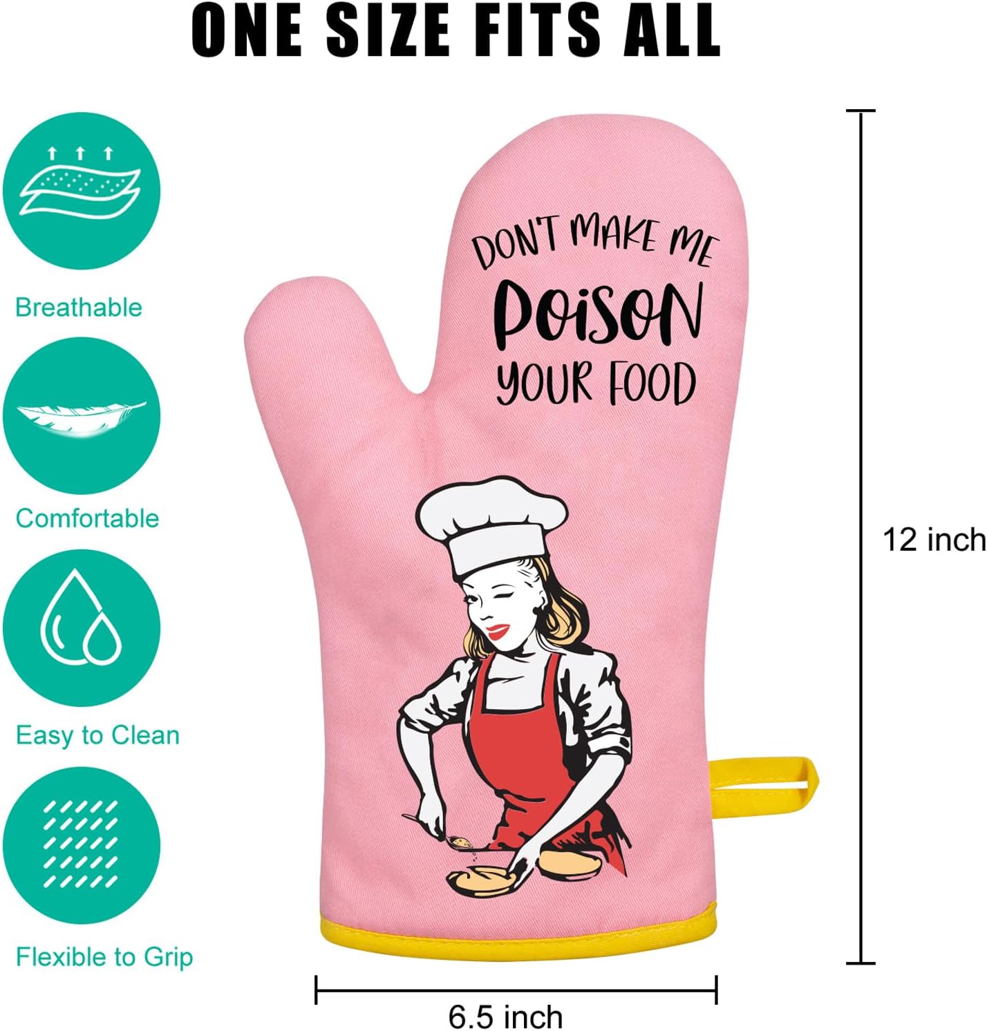 Miracu Funny Oven Mitts for Women, Fun Pink Cute Oven Mitt Set, Retro Baking Kitchen Mittens Stuff - Unique House Warming, Valentines Day, Birthday Cooking Gifts for Women Bakers Mom Wife Grilfriend - Image 4