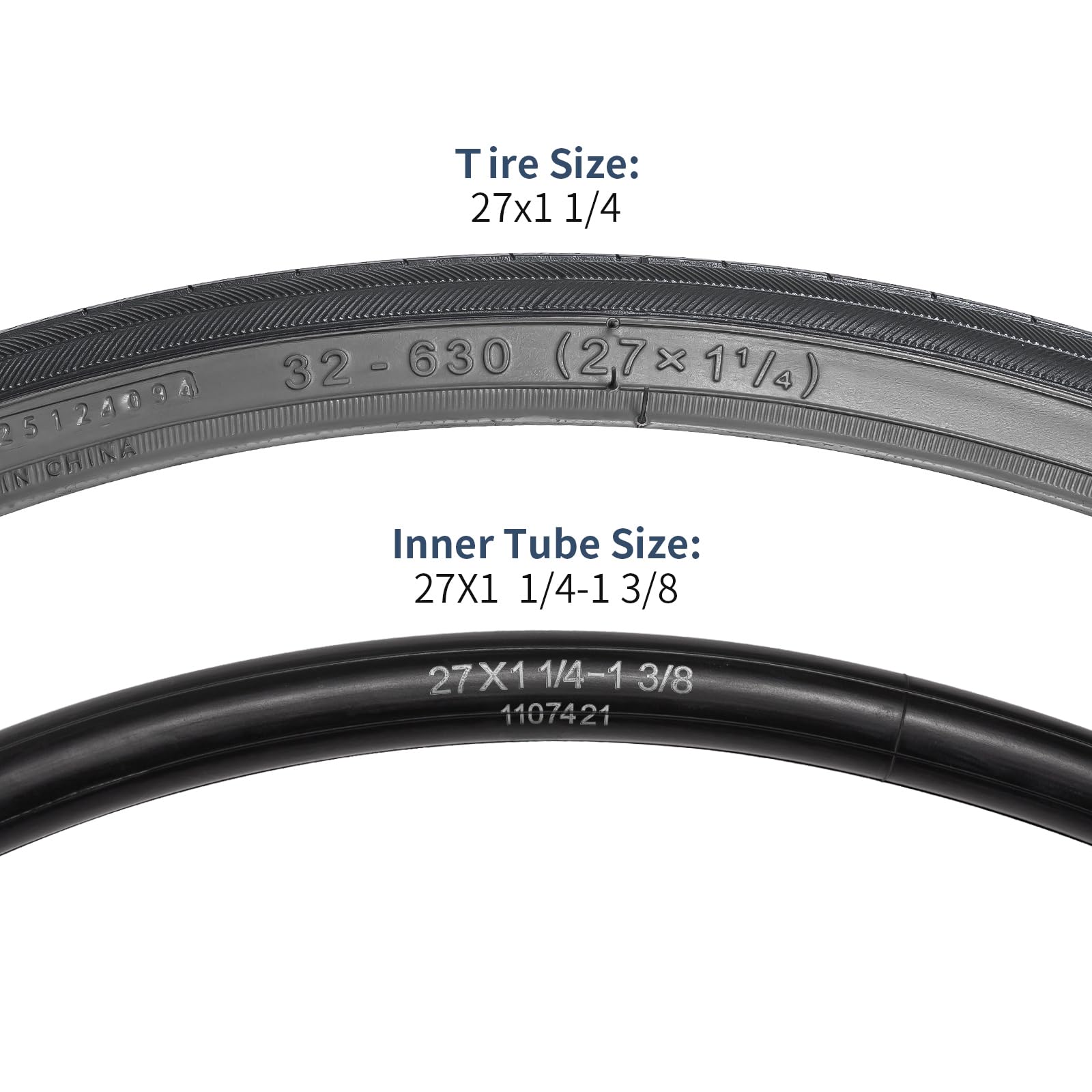 Paquete de 2 neumáticos de bicicleta de 27 pulgadas 27 x 1 1/4 / 32-630 Plus 2 tubos de bicicleta de 27 x 1 1/4 AV32 mm válvula Schrader con 2 tiras de llanta compatibles con neumáticos y tubos de
