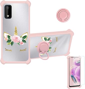 Aroepurt Case Compatible for EE Mobiwire Verda Phone Case Cover [with Tempered Glass Screen Protector][Hard PC + Soft Silicone][Ring Support] [Silver Reflect Light] DYF-HJS