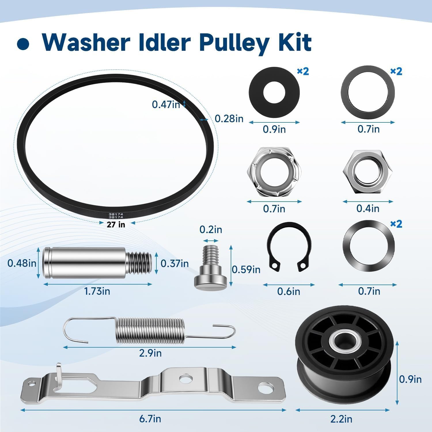 Washer Idler Pulley Kit Lever and 27" Belt Tensioner Kit Compatible With Alliance Laundry Systems Speed Queen SWNYC2HP115TW02 AWN412SP111TW01 Replace#: 959P3 38174 38225p UNMC959P3 202032