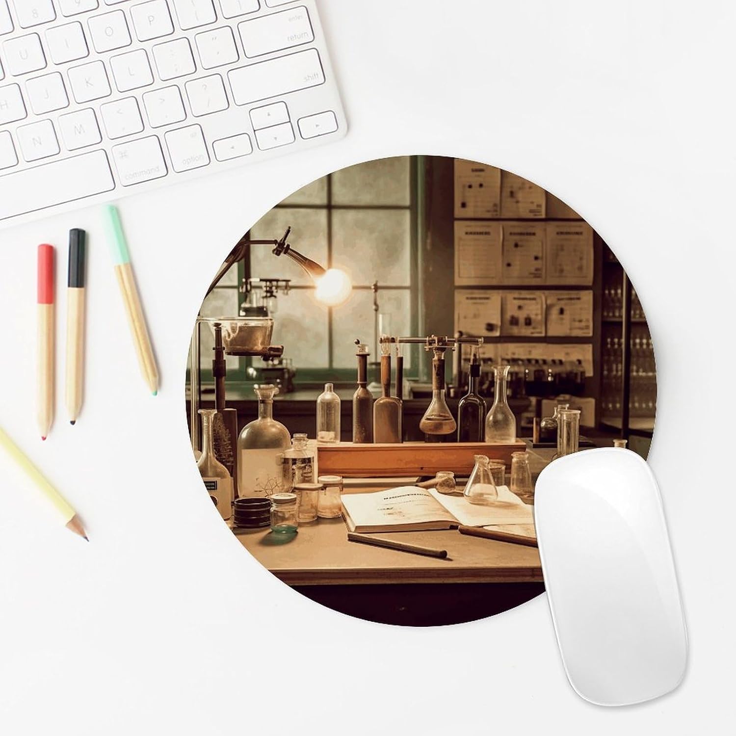 Vintage Chemistry Lab Mousepad Cute Small Round Mousepad for Wireless Mice Gaming Work Laptop Mini Computer Mousemat Home Decor Office Desk Accessories 7.8 X 7.8 Inch image 5