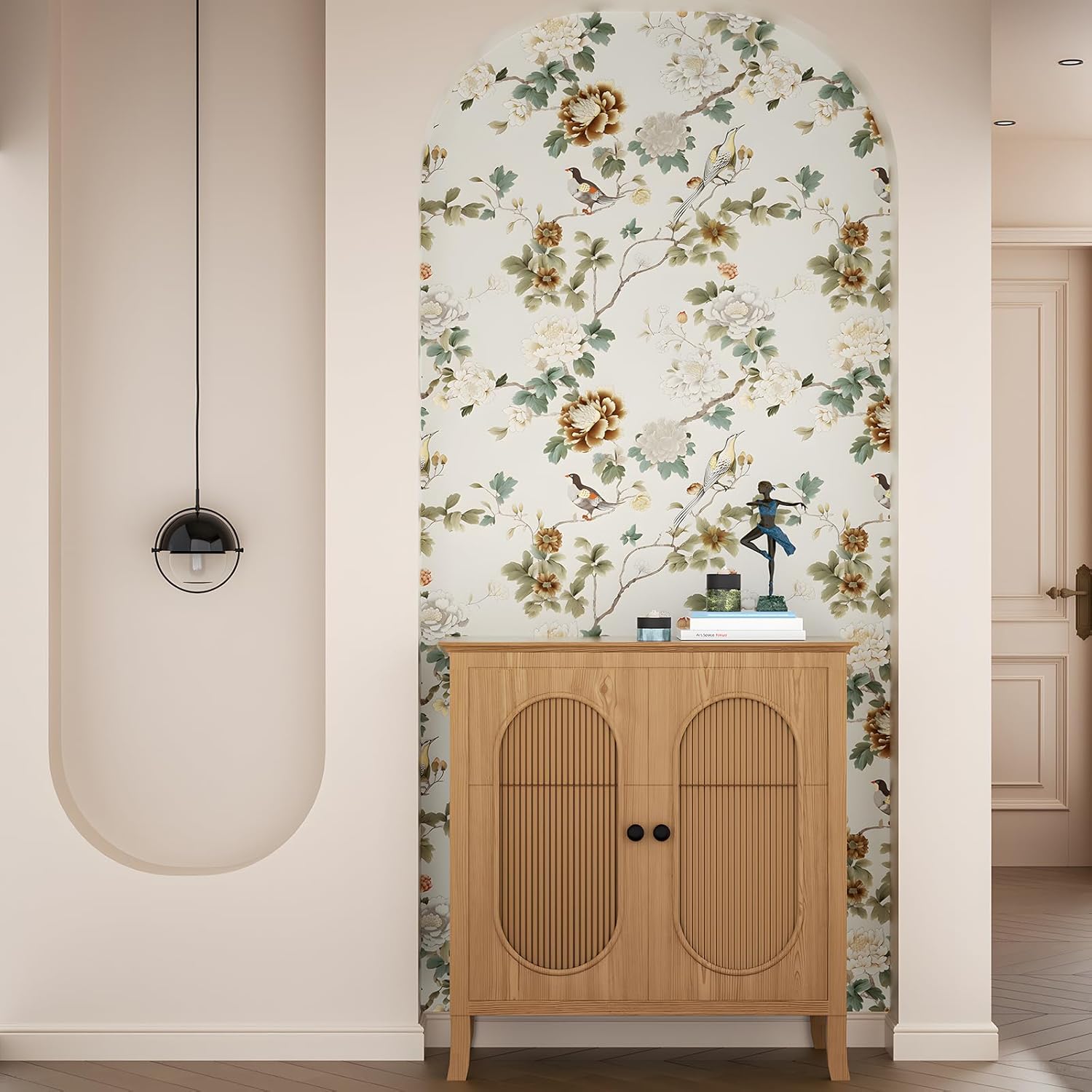 Gray Floral Wallpaper Bird Floral Peel and Stick Wallpaper 17.5" x 393" Vinyl Leaf Contact Paper for Cabinets Waterproof Self Adhesive Boho Wall Paper for Kitchen Countertop Wall