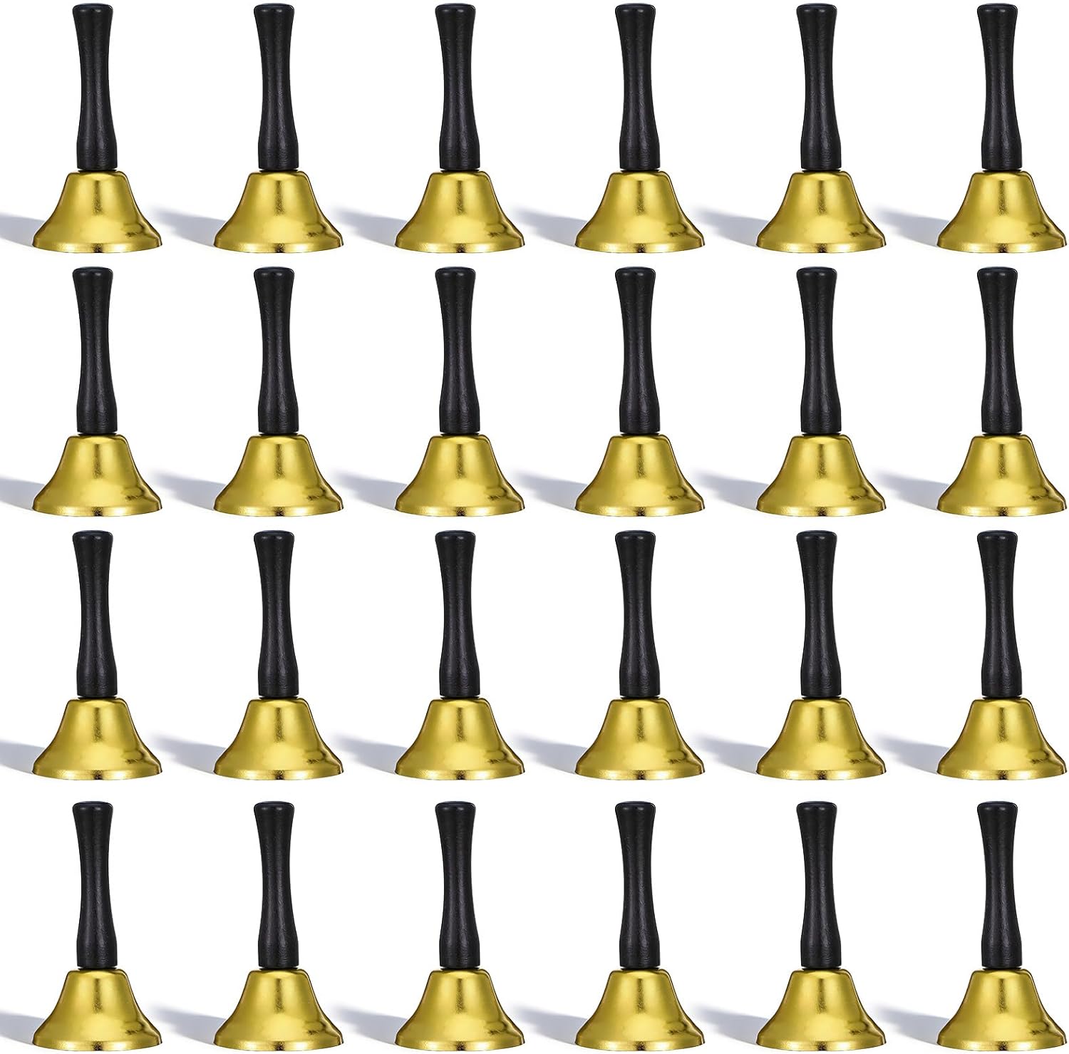 24 Pcs Hand Bells, Steel Metal Service Bells with Wooden Handle, Diatonic Musical Percussion Instruments for Church Wedding Christmas Party Dinner Calling, Gold