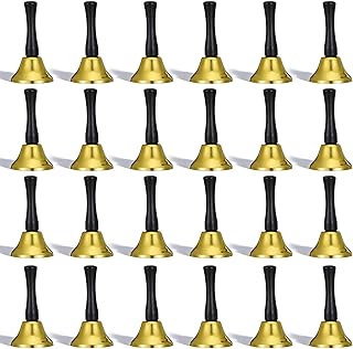 24 Pcs Hand Bells, Steel Metal Service Bells with Wooden Handle, Diatonic Musical Percussion Instruments for Church Wedding Christmas Party Dinner Calling, Gold
