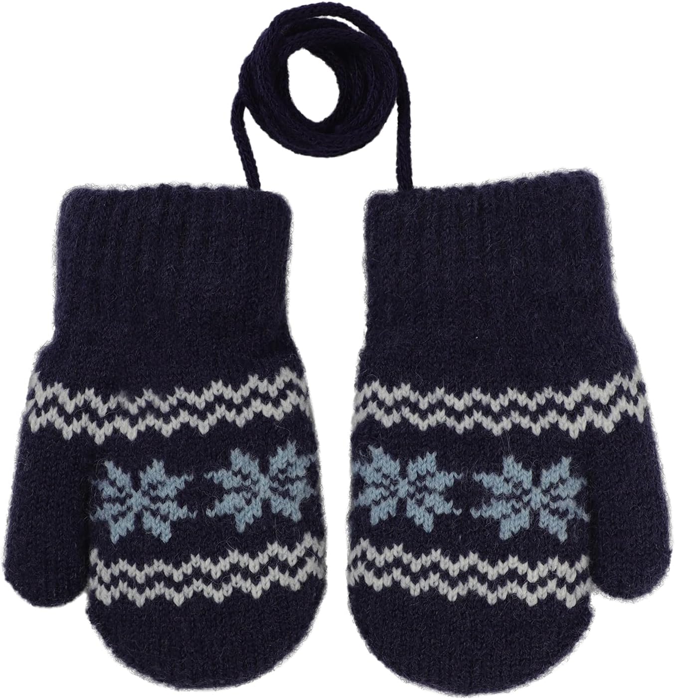 Baby Toddlers Kids Knitted Fleece Lined Thermal Mittens On String Girls Boys Winter Warm Snow Gloves for Child 0-3Y